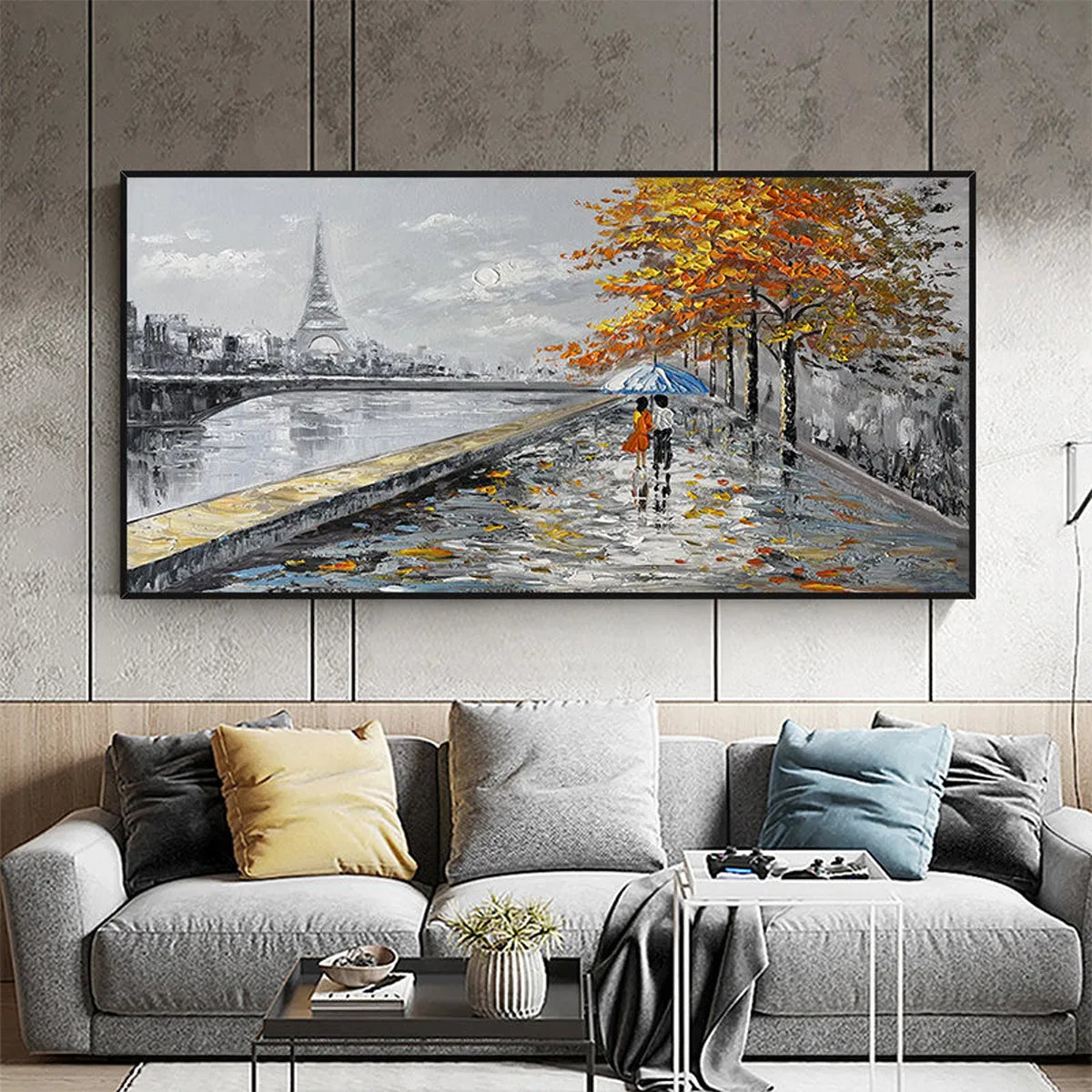 PARISIAN AUTUMN STROLL: Romantic Cityscape Oil Painting with Eiffel Tower - Image 2