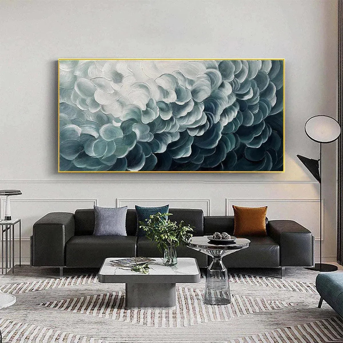 MEDITERRANEAN BREEZE: Abstract Teal White Impasto Oil Painting - Image 2