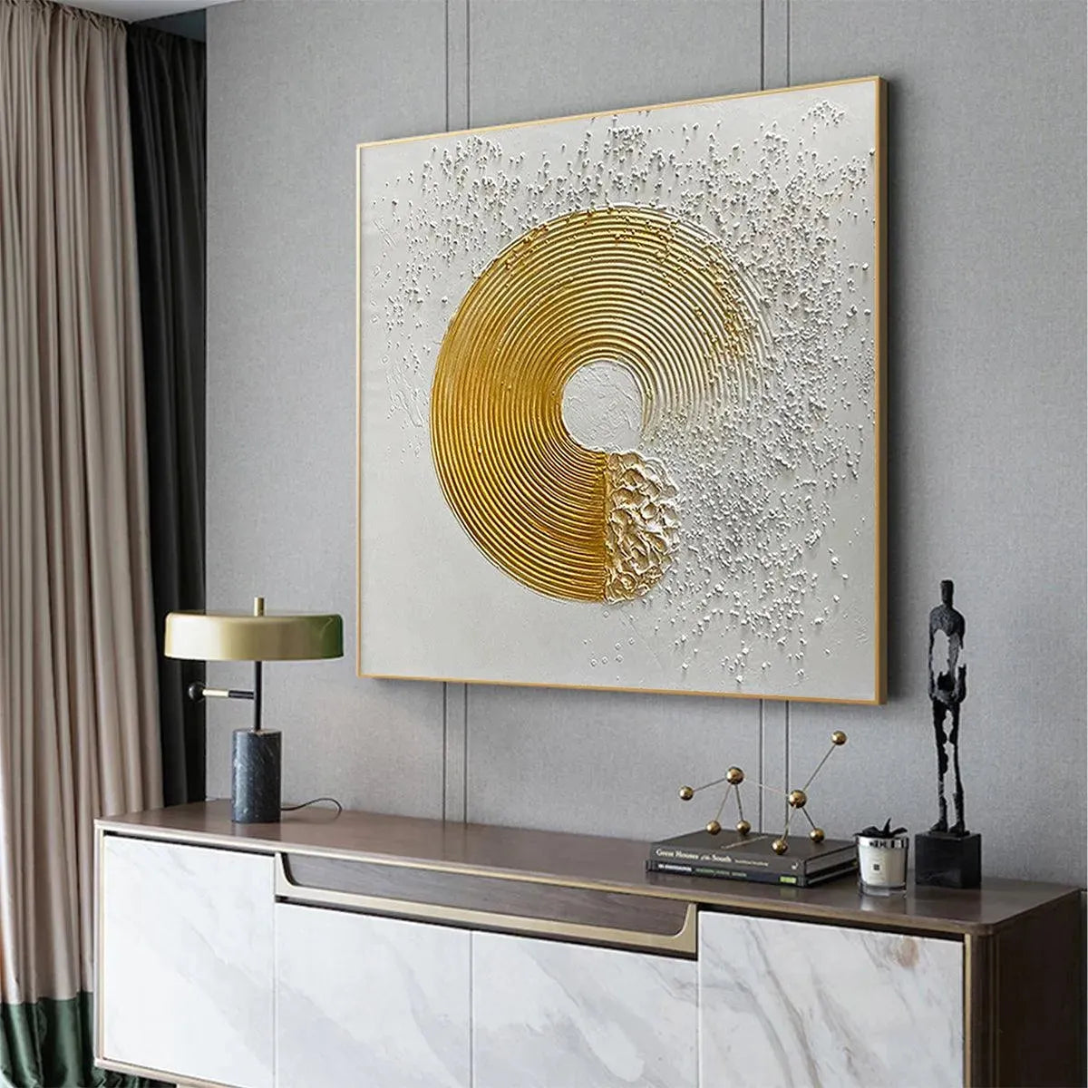GOLDEN HARMONY: Textured Gold and White Abstract Painting, Square Wall Art - Image 2
