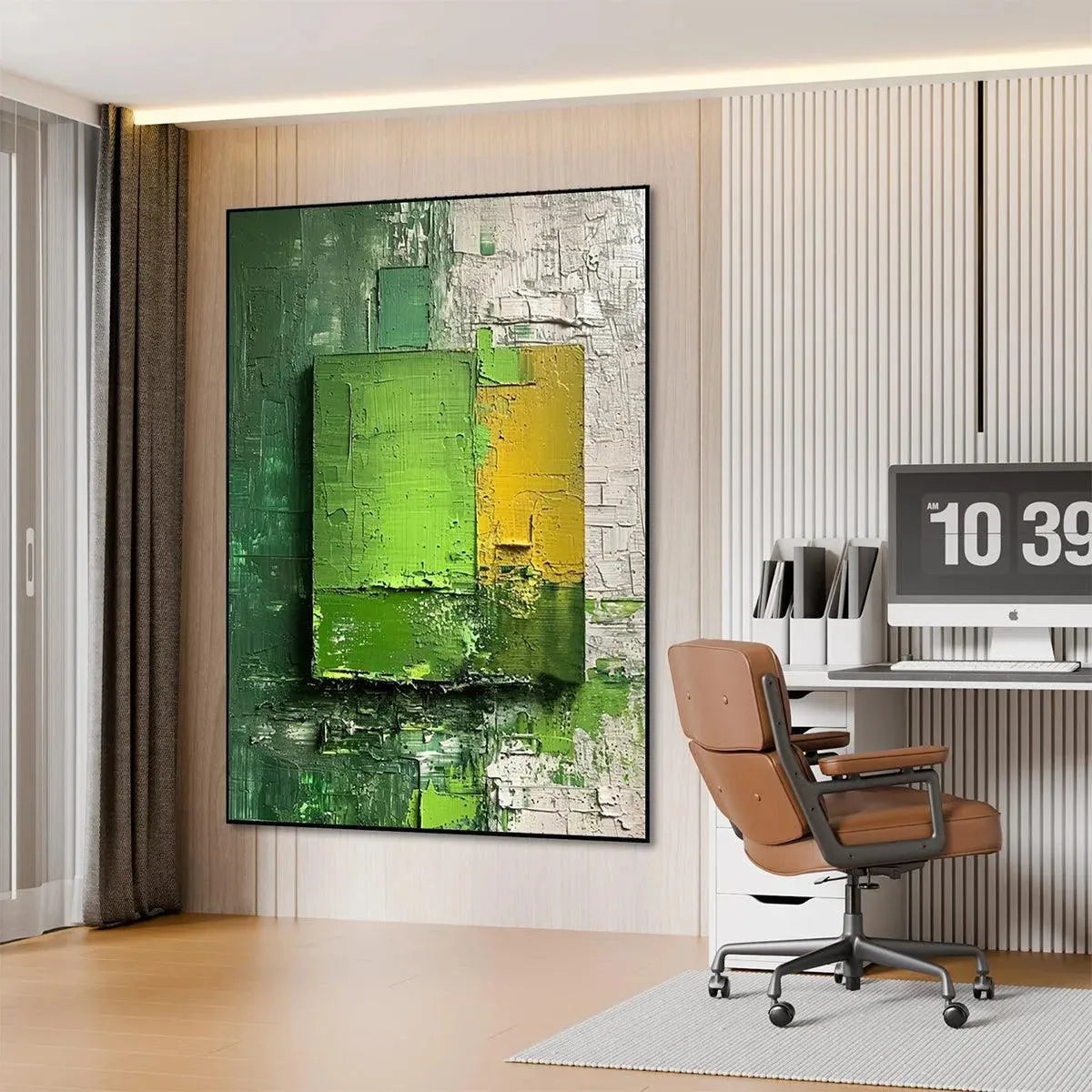 GREEN AND YELLOW TEXTURED BLOCKS: Impasto Abstract Painting, Vertical Wall Art - Image 6