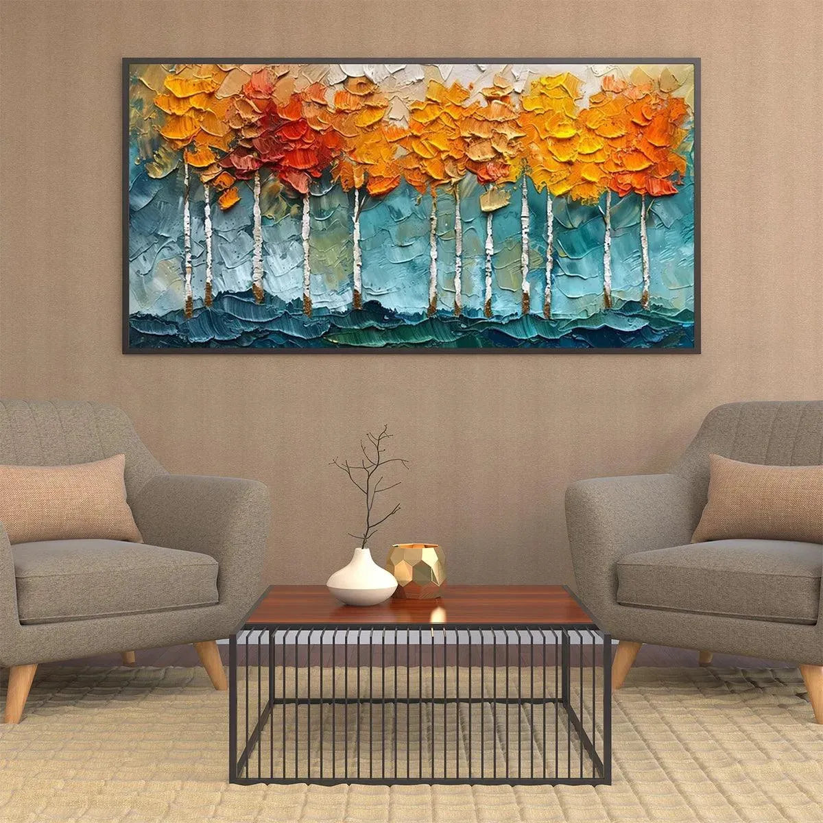 GOLDEN ASPEN: Textured Forest Painting, Impasto Wall Art, Horizontal Canvas, Autumn Decor - Image 5