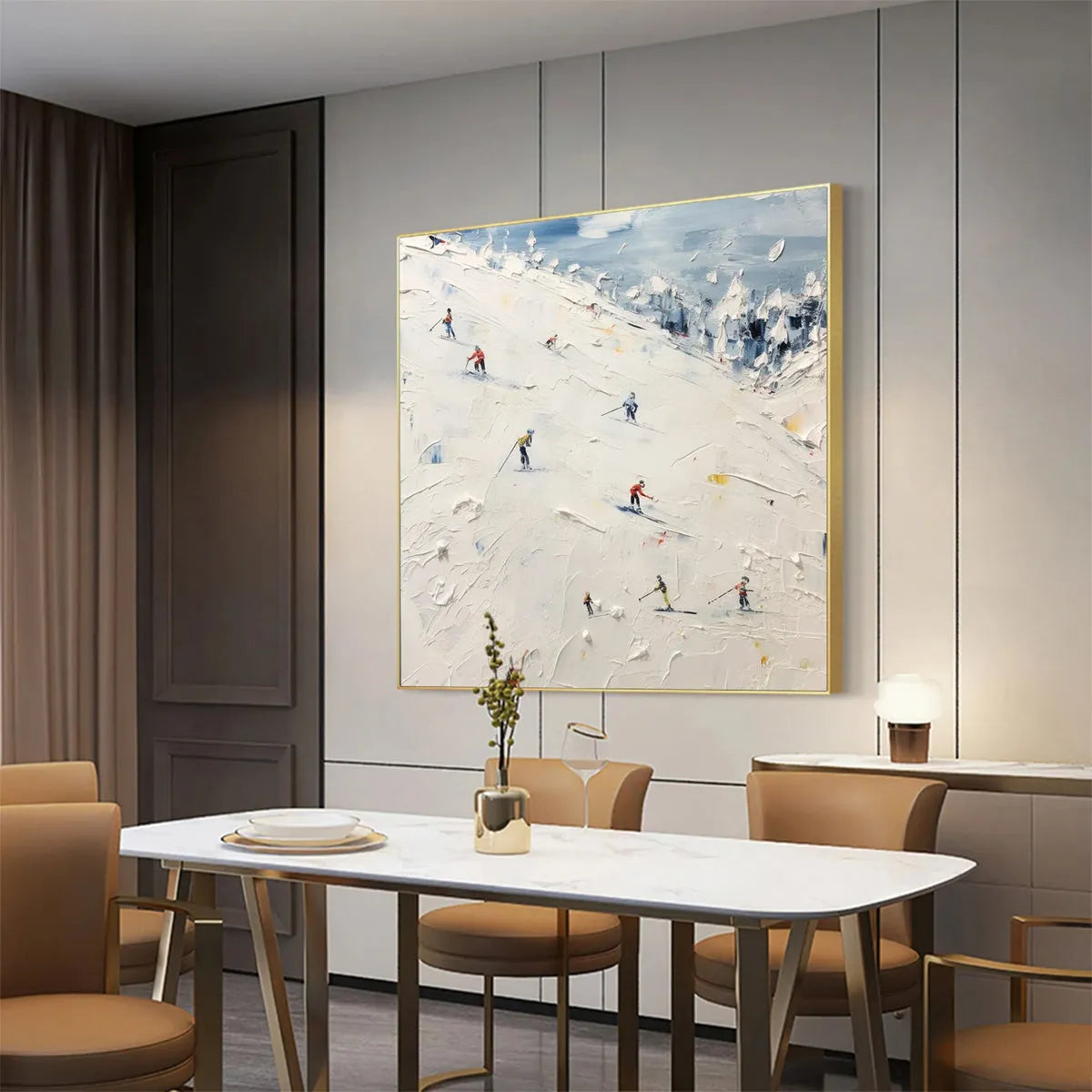 WINTER'S DANCE: Impressionistic Skiing Painting on Square Canvas - Image 2