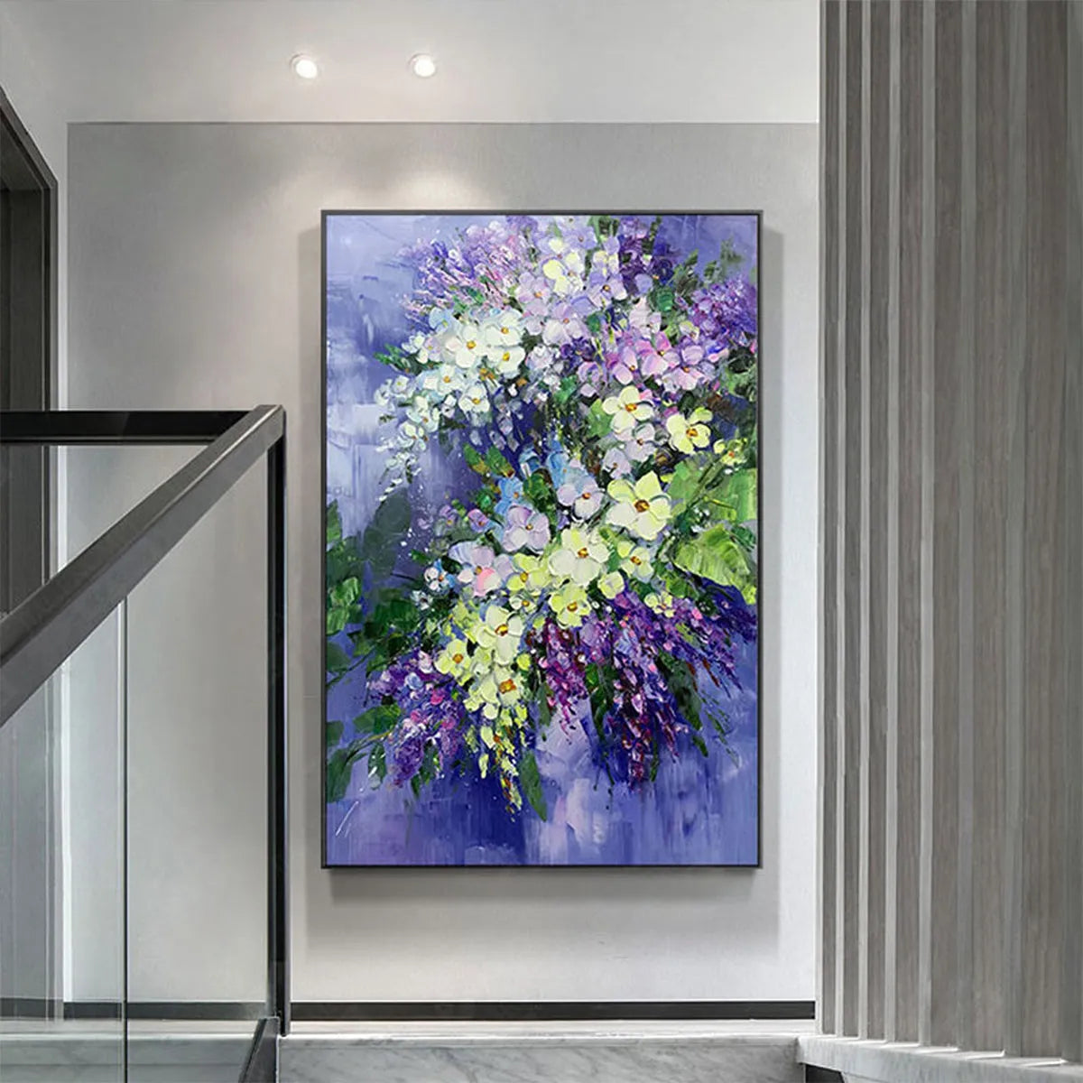 SERENITY IN PURPLE: Vertical Impasto Floral Oil Painting - Image 4