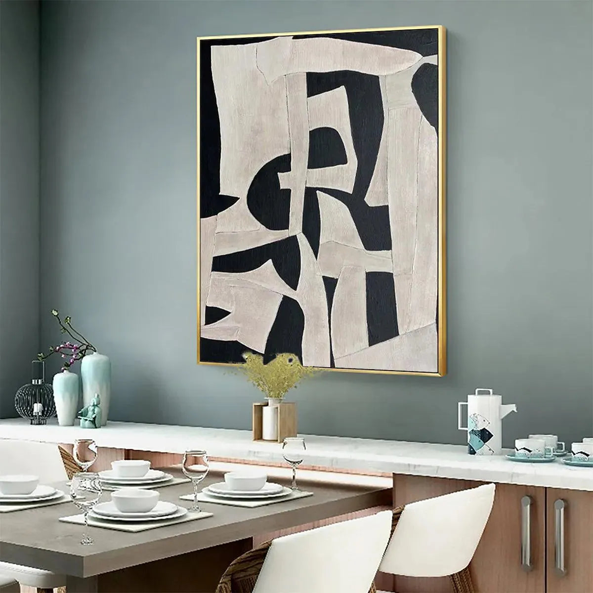 BLACK AND WHITE ABSTRACT: Minimalist Abstract Painting - Image 7
