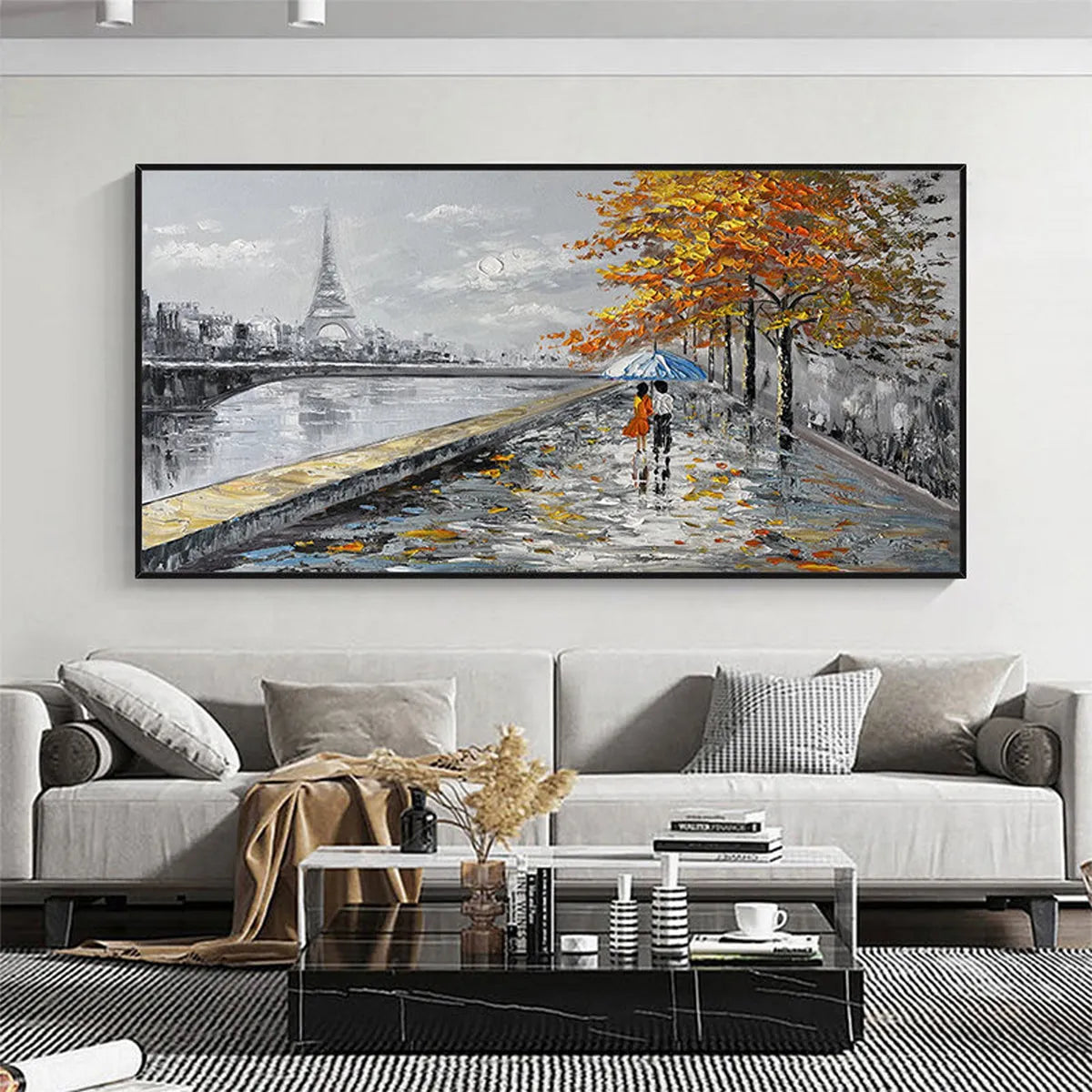 PARISIAN AUTUMN STROLL: Romantic Cityscape Oil Painting with Eiffel Tower - Image 4