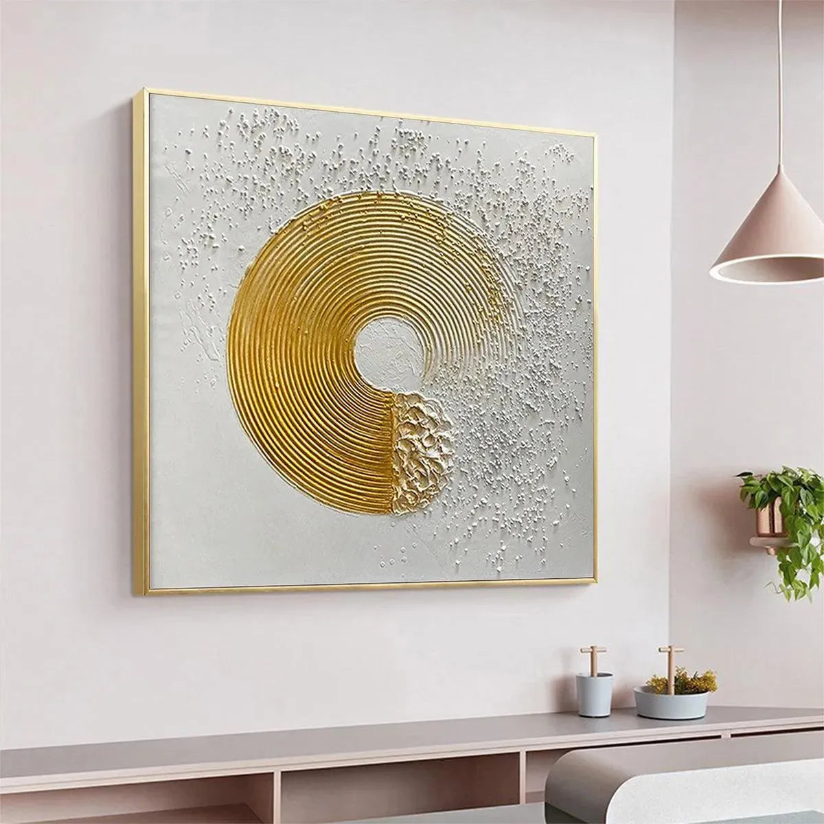 GOLDEN HARMONY: Textured Gold and White Abstract Painting, Square Wall Art - Image 5
