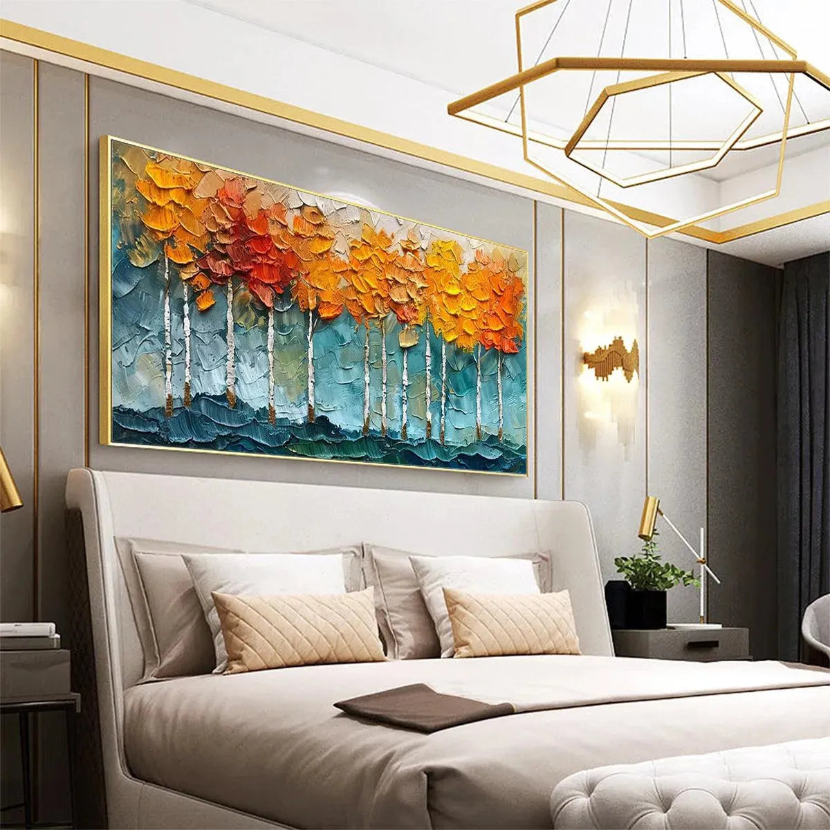 GOLDEN ASPEN: Textured Forest Painting, Impasto Wall Art, Horizontal Canvas, Autumn Decor - Image 6