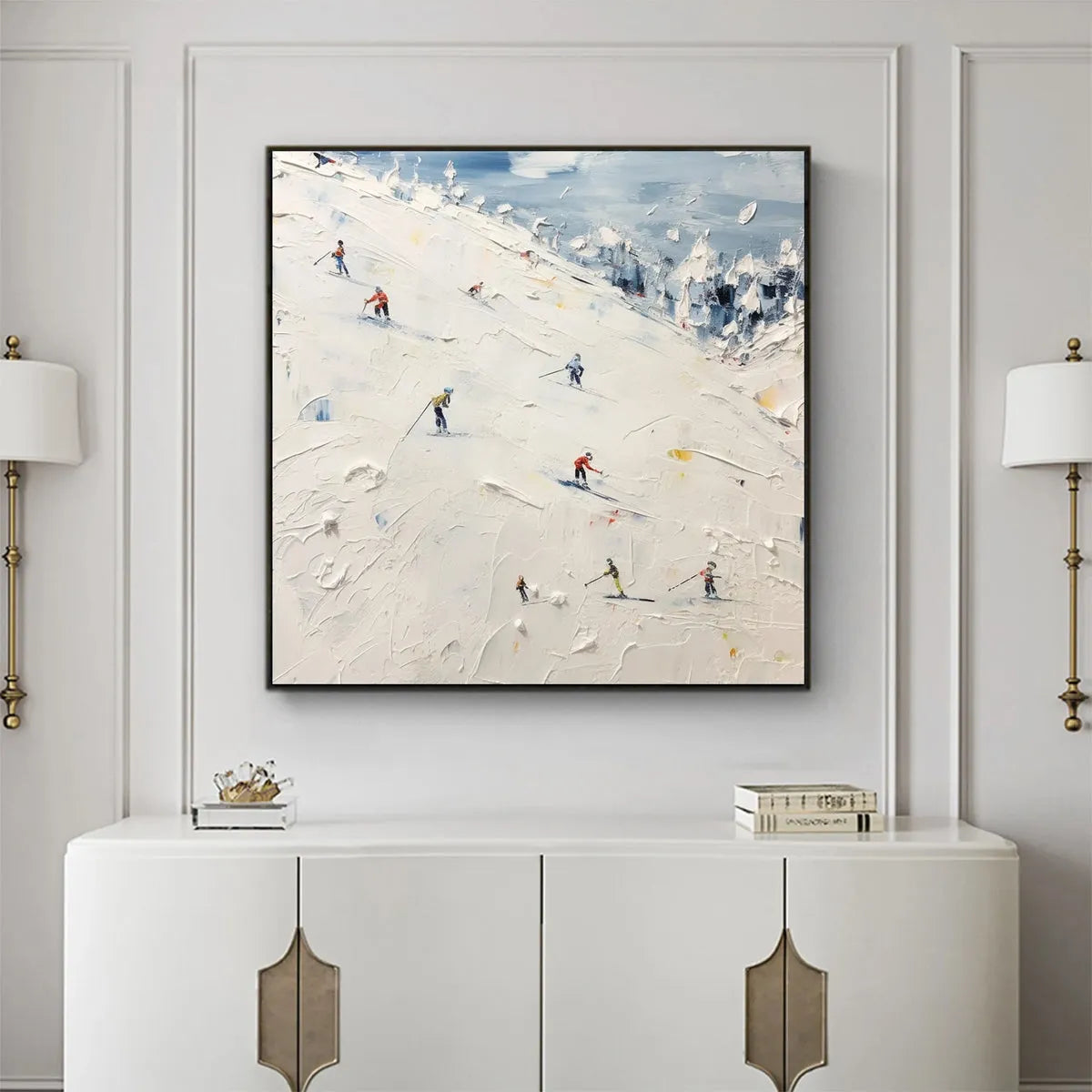 WINTER'S DANCE: Impressionistic Skiing Painting on Square Canvas - Image 4