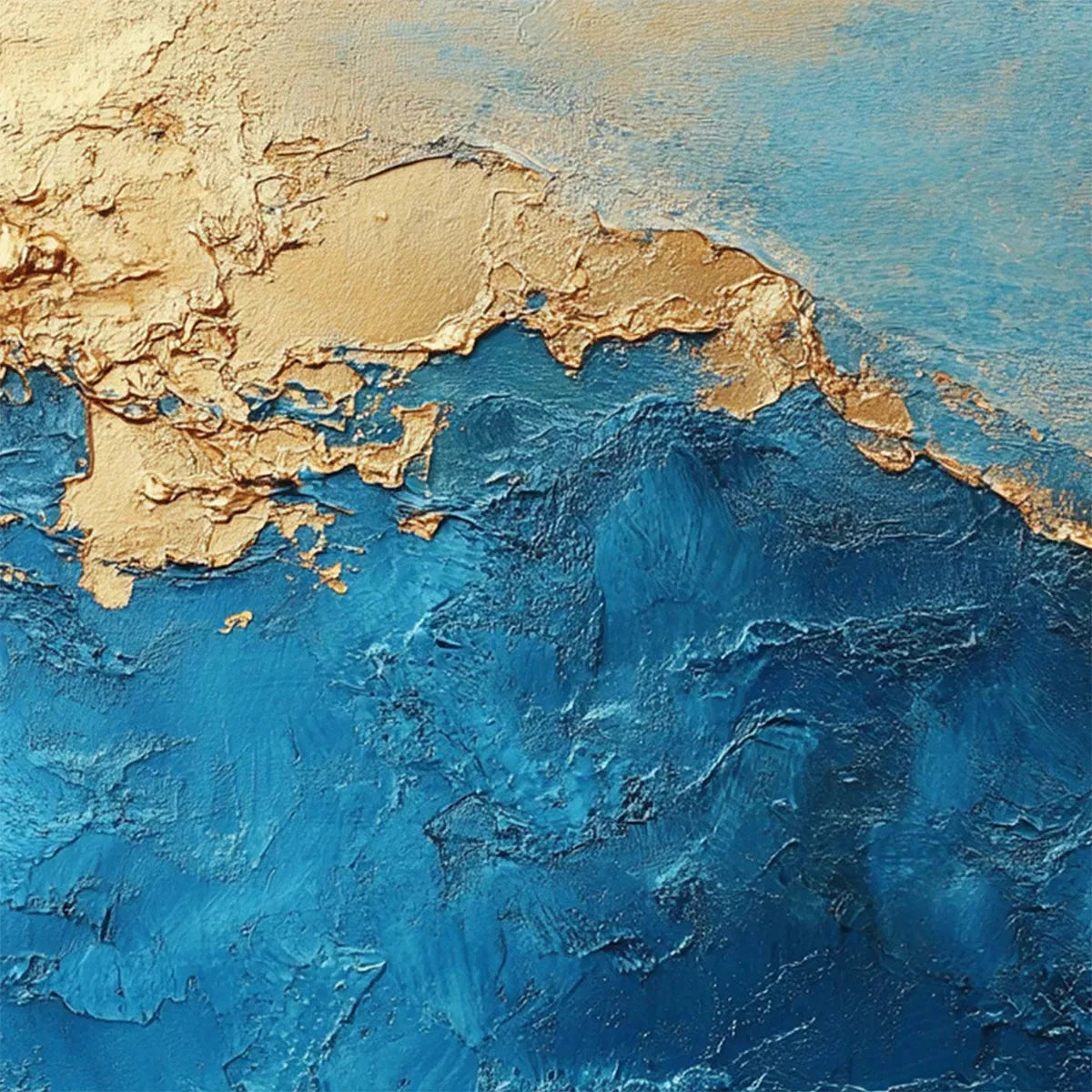GILDED TIDEPOOL: Square Abstract Oil Painting with Gold Leaf and Blue - Image 3