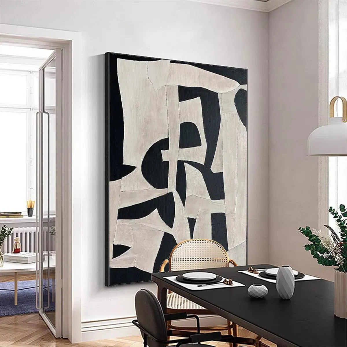 BLACK AND WHITE ABSTRACT: Minimalist Abstract Painting - Image 6