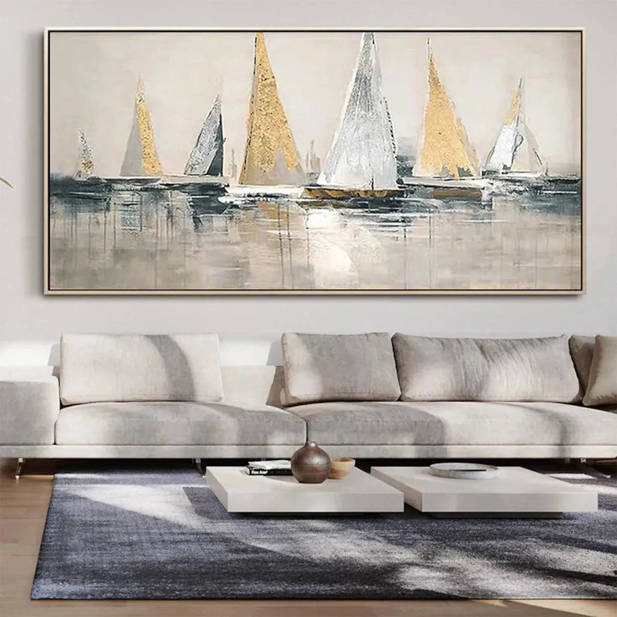 GOLDEN REGATTA: Panoramic Sailboat Painting - Image 5