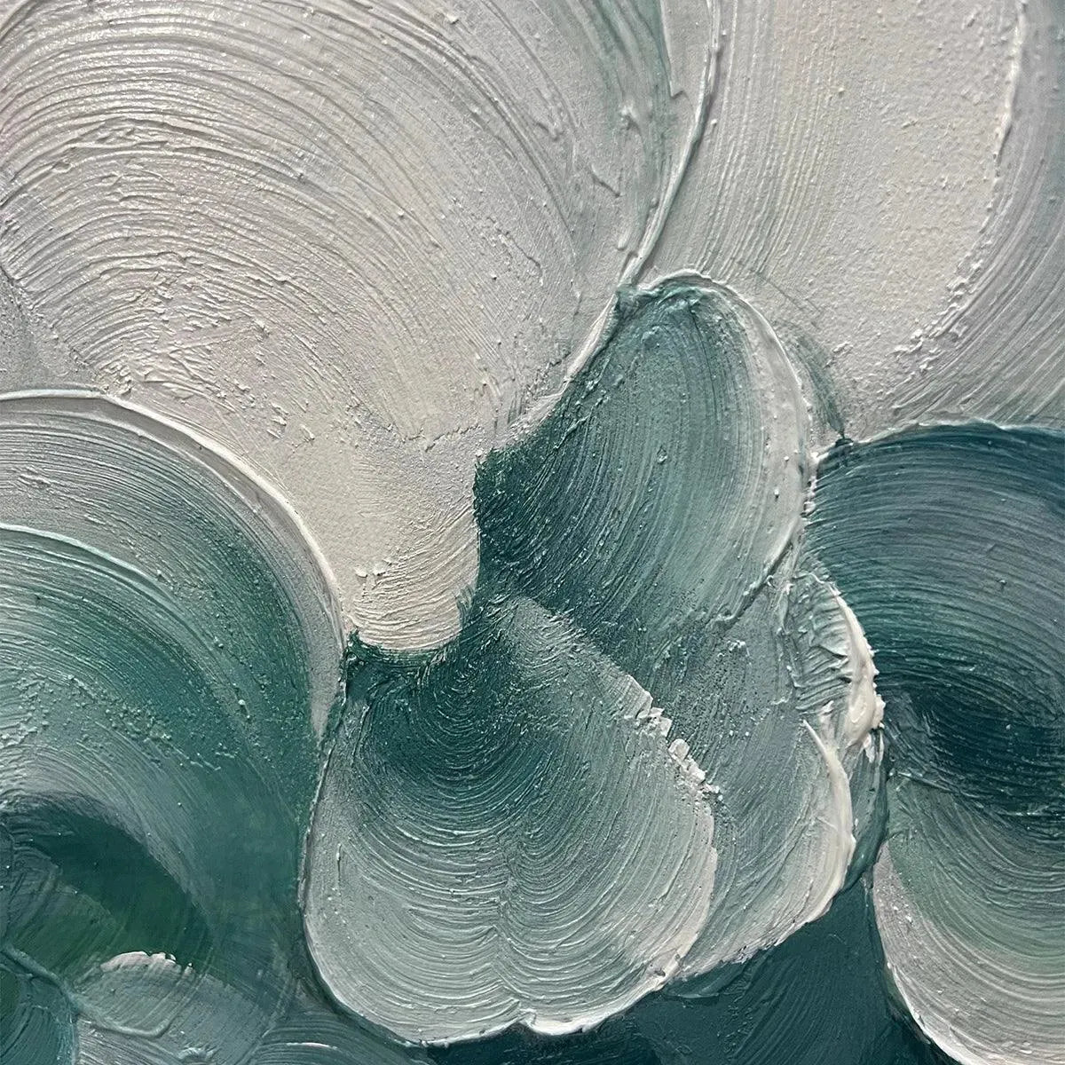 MEDITERRANEAN BREEZE: Abstract Teal White Impasto Oil Painting - Image 3