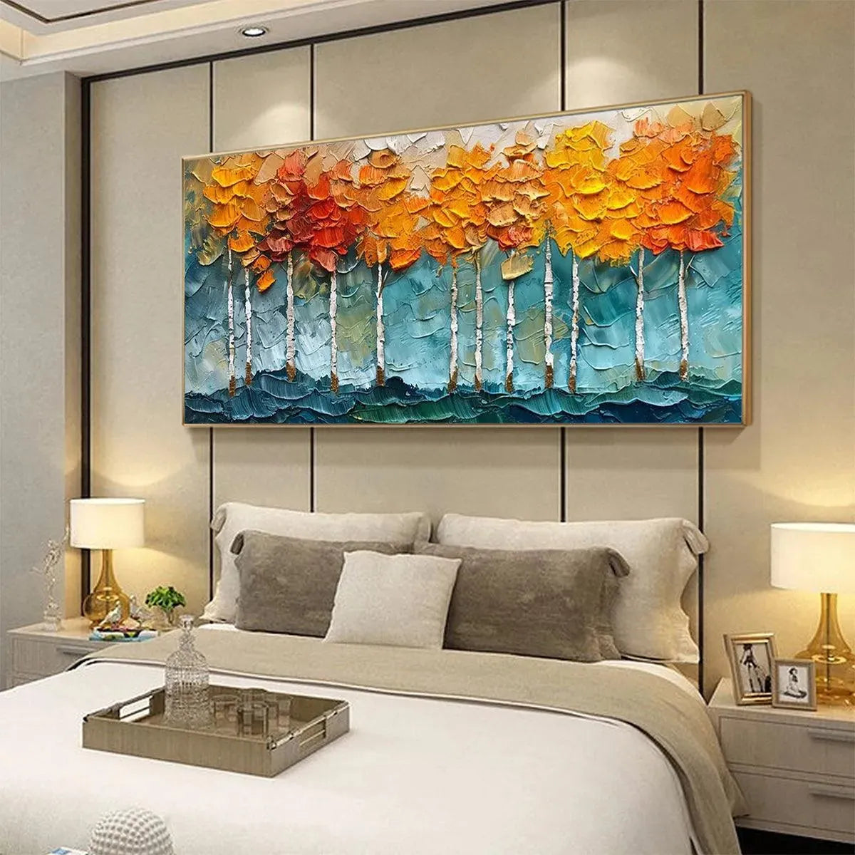 GOLDEN ASPEN: Textured Forest Painting, Impasto Wall Art, Horizontal Canvas, Autumn Decor - Image 9