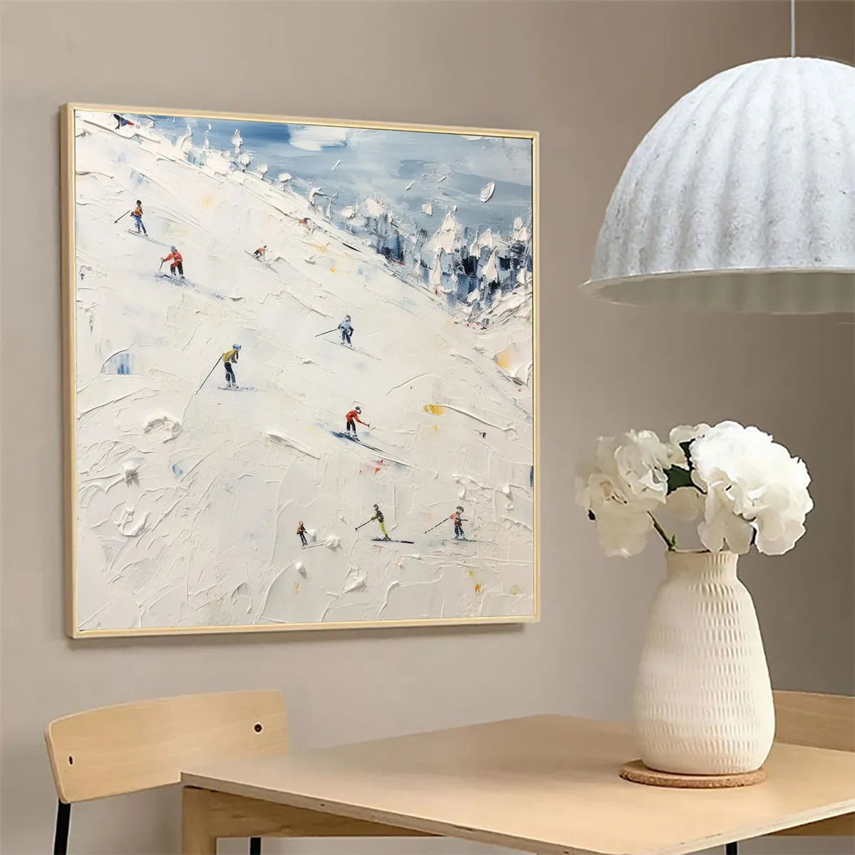 WINTER'S DANCE: Impressionistic Skiing Painting on Square Canvas - Image 6