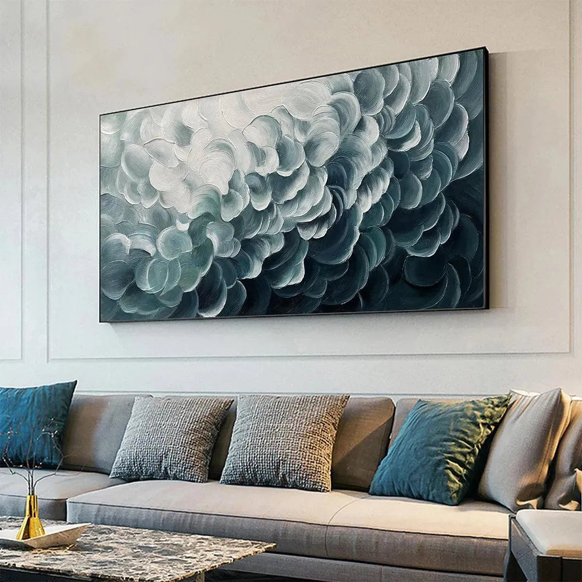 MEDITERRANEAN BREEZE: Abstract Teal White Impasto Oil Painting - Image 6