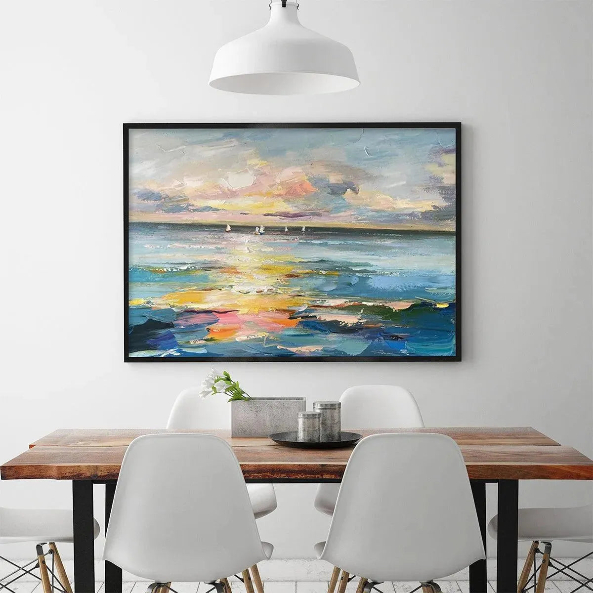 SUNSET SAIL: Seascape Painting, Impasto Texture, Ocean View, Panoramic Wall Art, Horizontal - Image 8