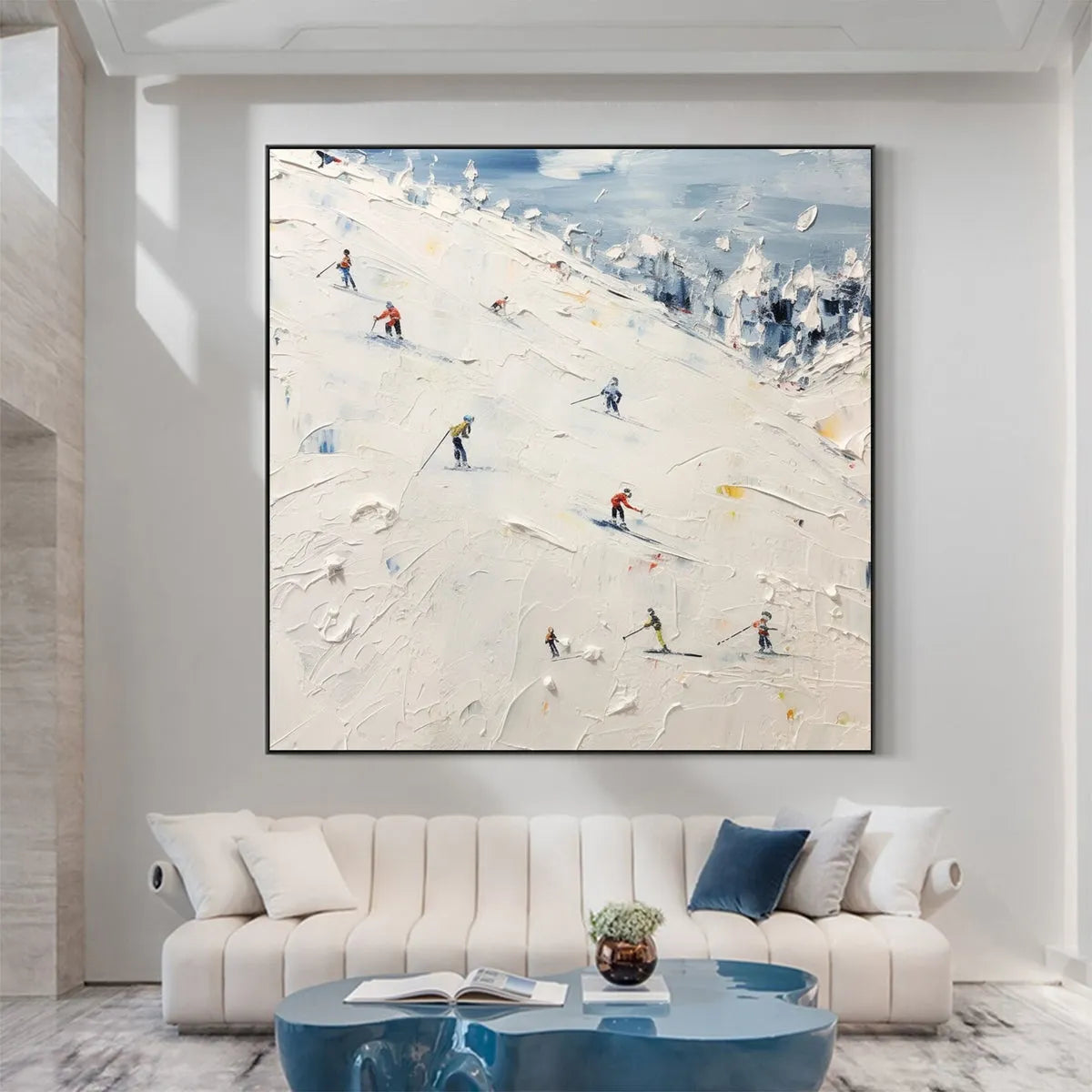 WINTER'S DANCE: Impressionistic Skiing Painting on Square Canvas - Image 7
