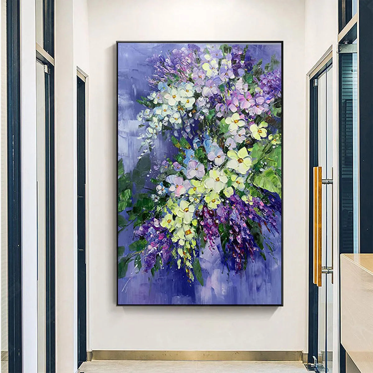 SERENITY IN PURPLE: Vertical Impasto Floral Oil Painting - Image 7