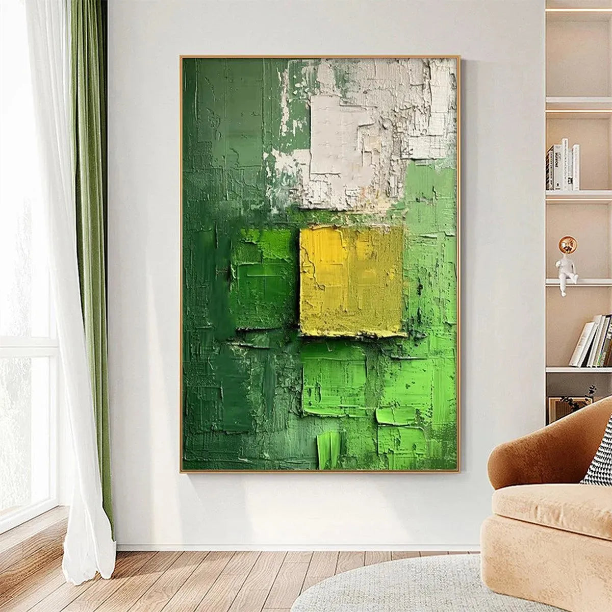 TEXTURED GREEN AND YELLOW: Textured Abstract Painting, Vertical Wall Art - Image 2