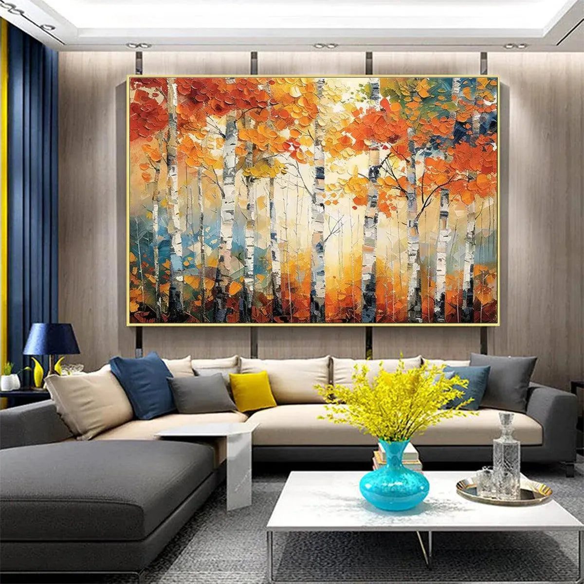 AUTUMN ASPEN: Textured Forest Painting, Impasto Wall Art, Horizontal Canvas, Fall Decor - Image 7