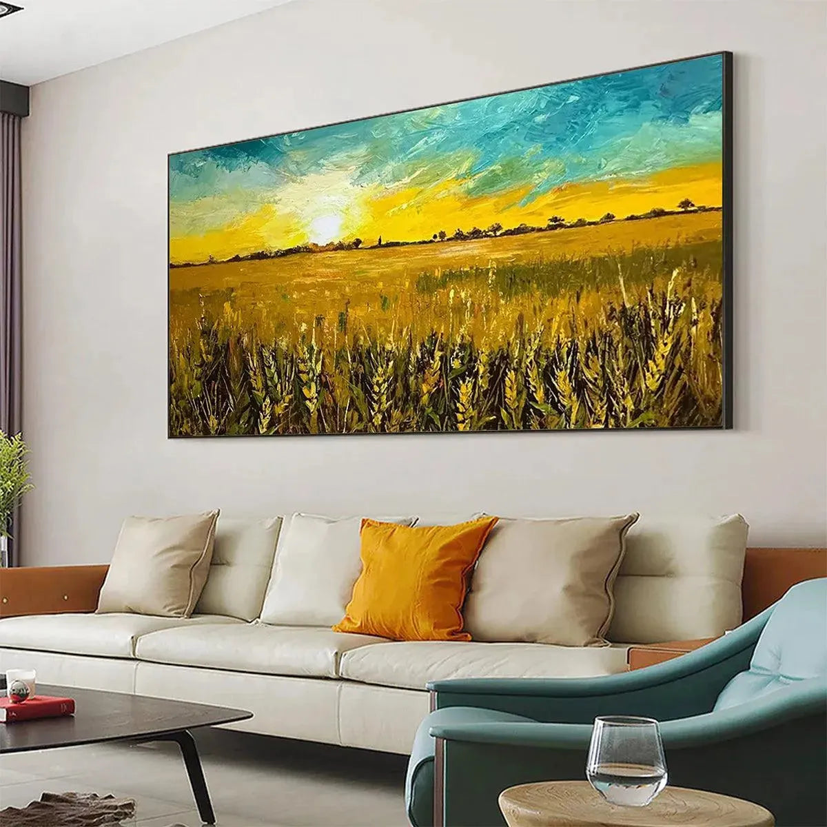 GOLDEN SUNSET FIELD: Landscape Painting of a Wheat Field at Sunset - Image 5