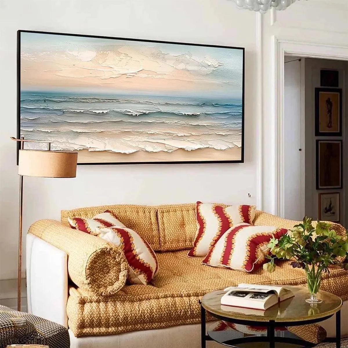 COASTAL SERENITY: Textured Seascape Painting, Impasto Wall Art, Horizontal Canvas, Beach Decor - Image 7