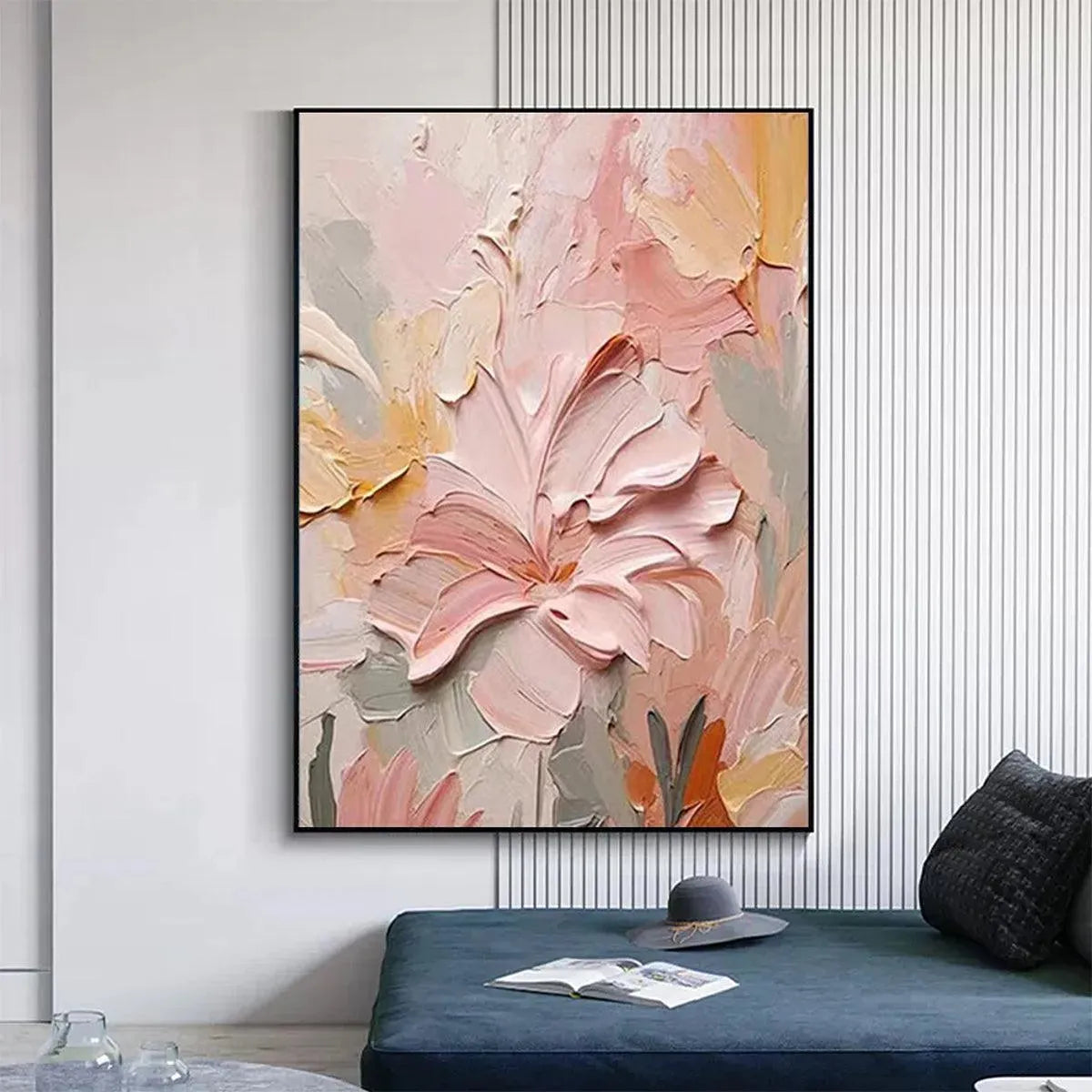 BLUSHING BLOOMS: Textured Floral Painting, Pink and Peach Wall Art, Vertical Canvas, Impasto Decor - Image 2