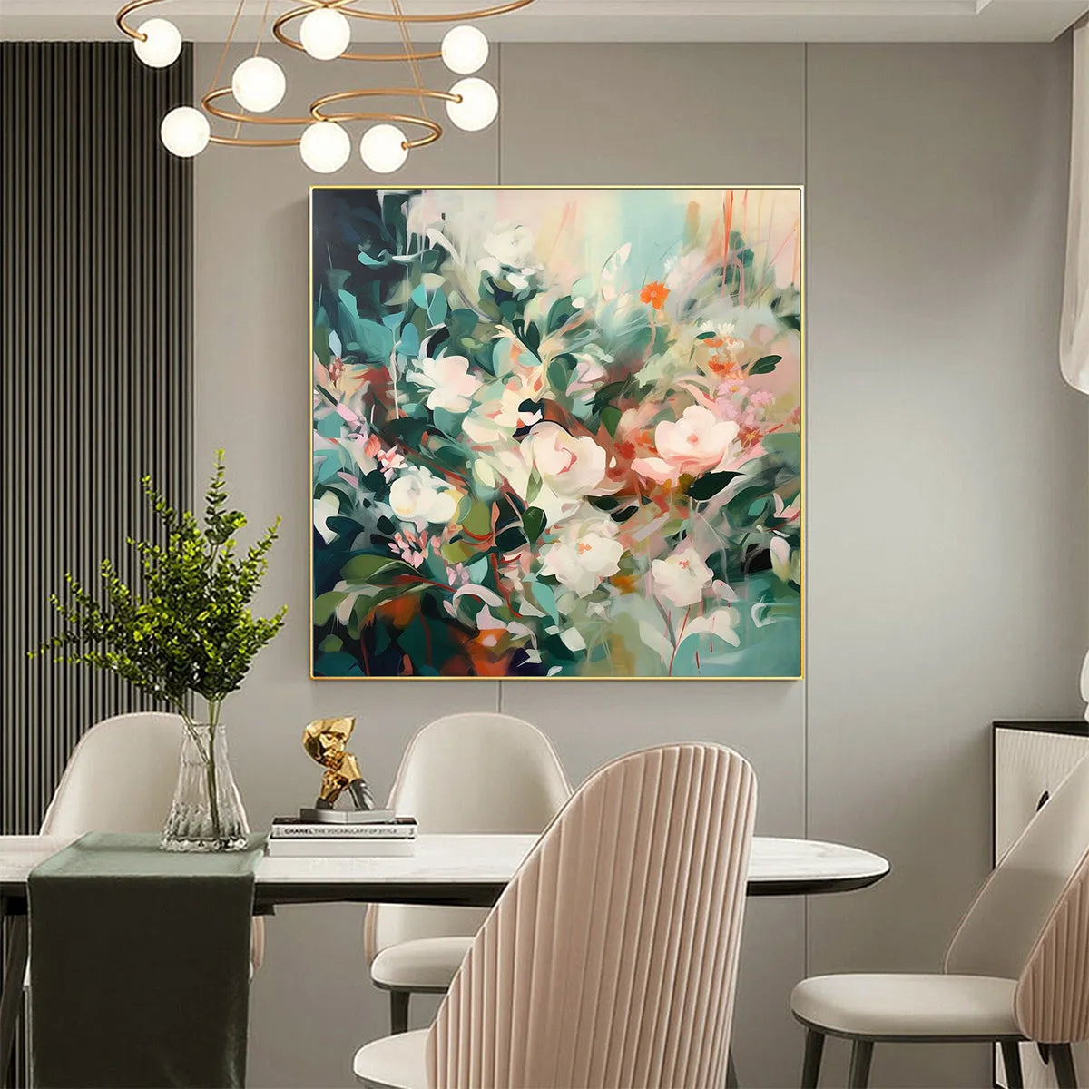 SECRET GARDEN: Square Impressionistic Floral Oil Painting in Soft Hues - Image 2