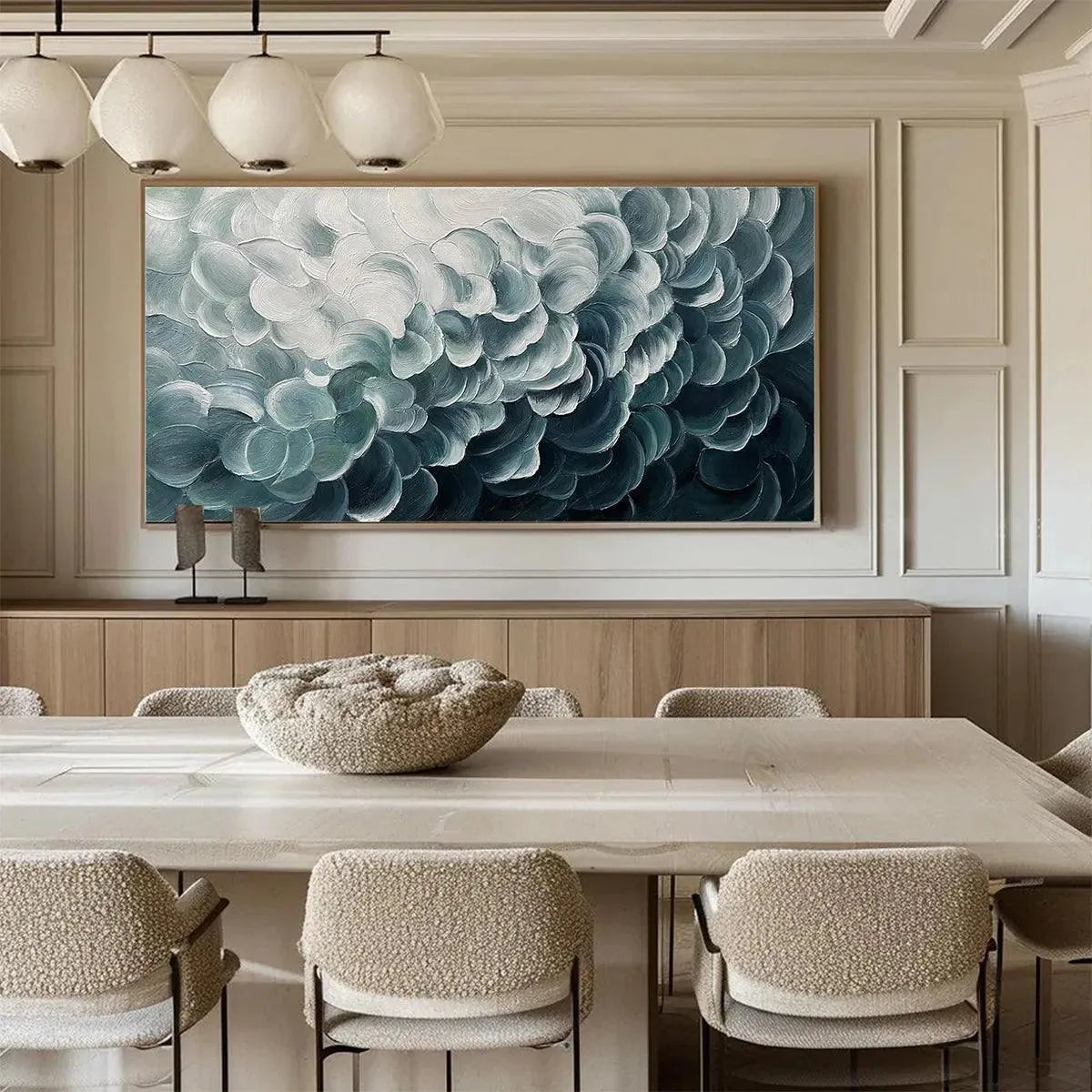 MEDITERRANEAN BREEZE: Abstract Teal White Impasto Oil Painting - Image 8