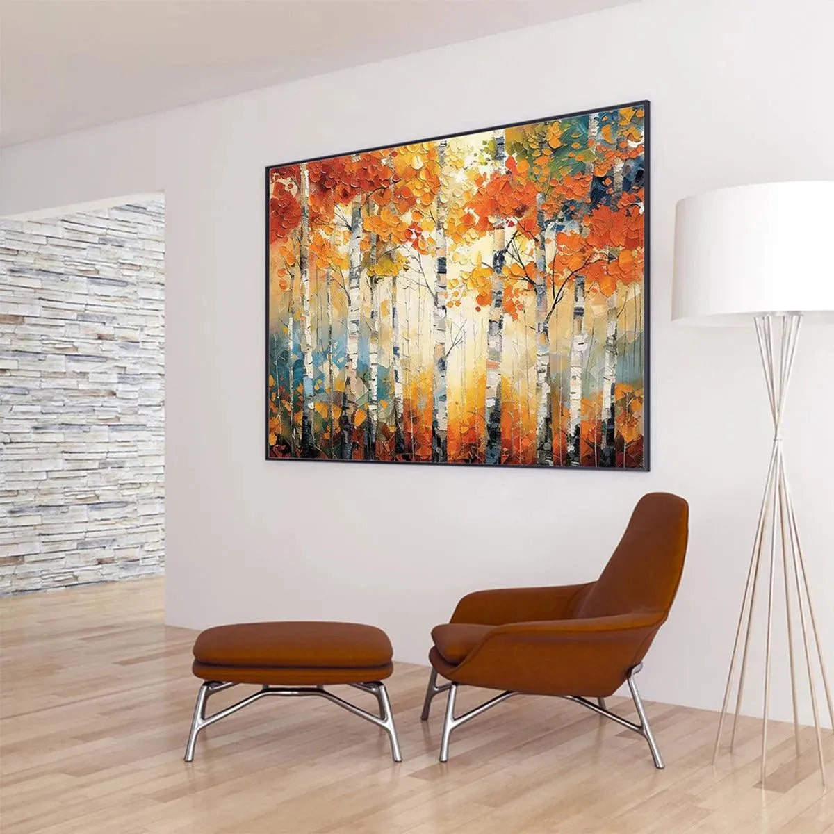 AUTUMN ASPEN: Textured Forest Painting, Impasto Wall Art, Horizontal Canvas, Fall Decor - Image 4