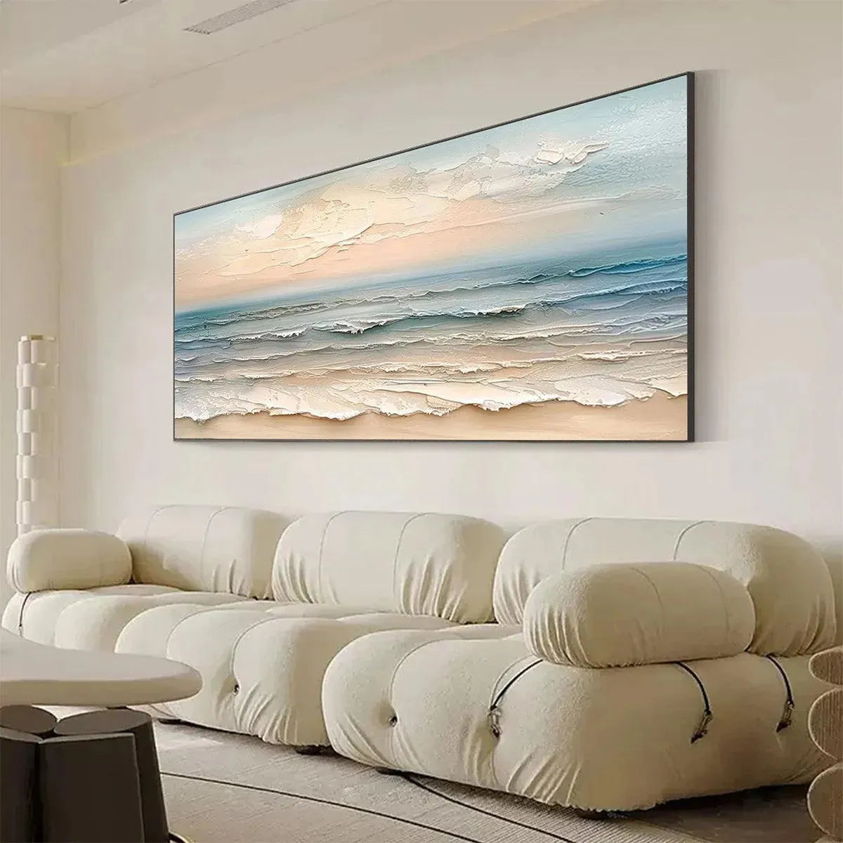 COASTAL SERENITY: Textured Seascape Painting, Impasto Wall Art, Horizontal Canvas, Beach Decor - Image 4