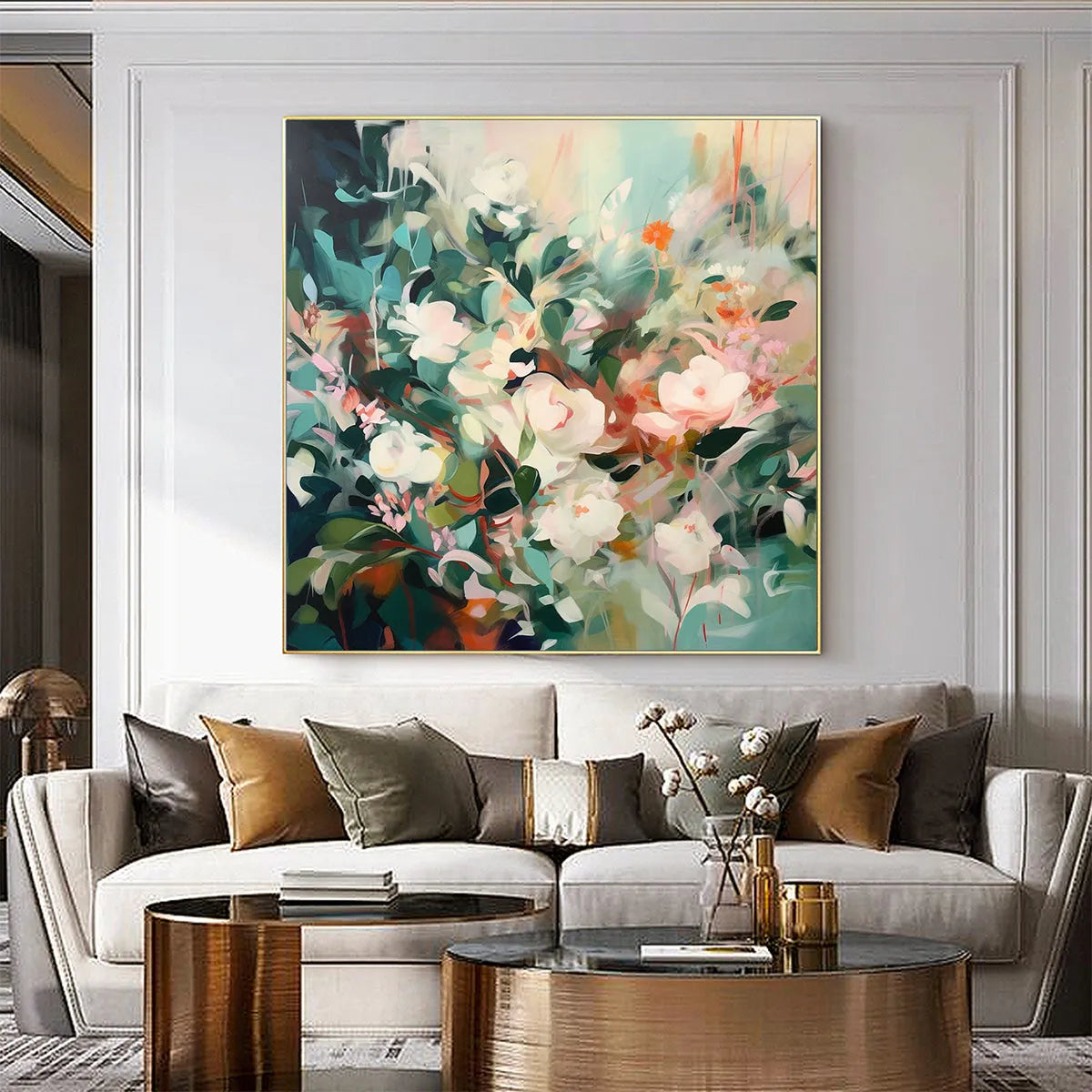 SECRET GARDEN: Square Impressionistic Floral Oil Painting in Soft Hues - Image 4
