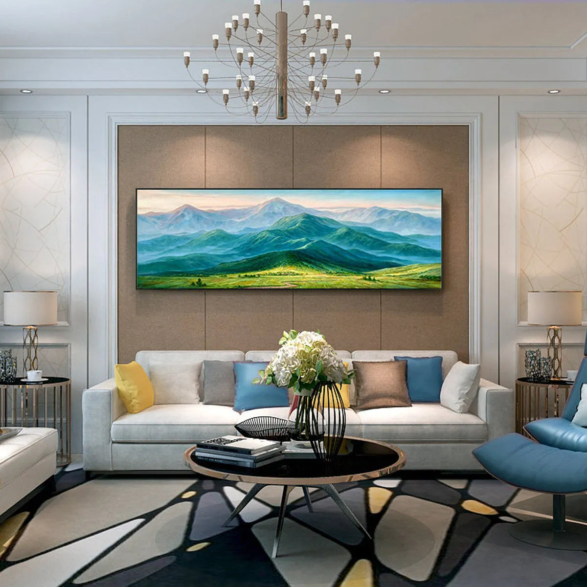 EMERALD VALLEY VISTA: Panoramic Mountain Landscape Oil Painting - Image 4