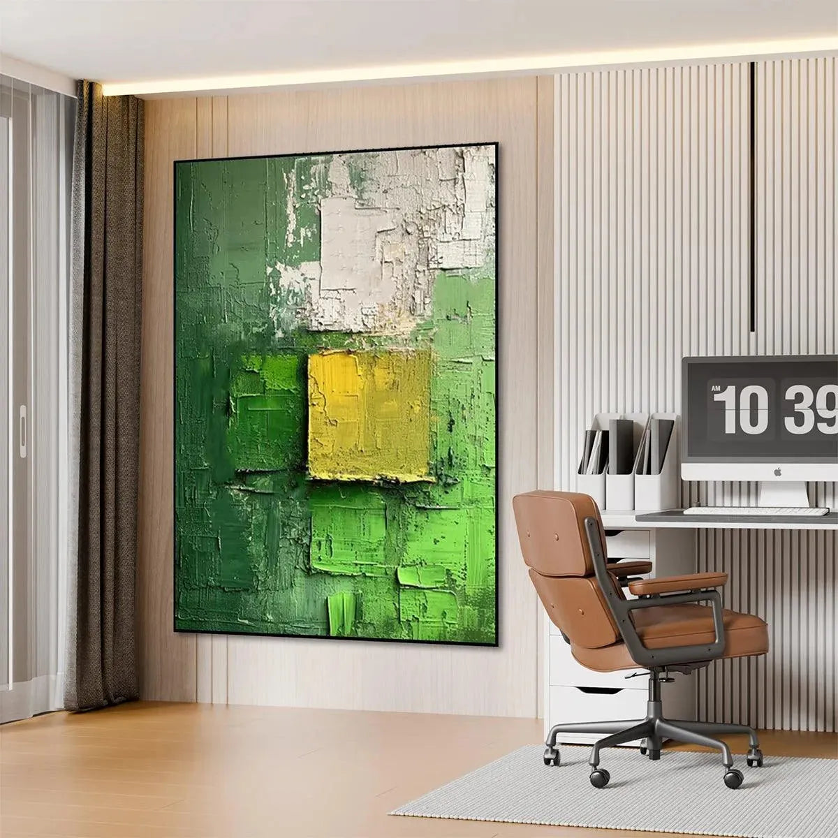 TEXTURED GREEN AND YELLOW: Textured Abstract Painting, Vertical Wall Art - Image 5