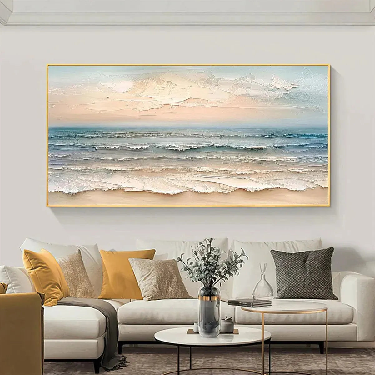 COASTAL SERENITY: Textured Seascape Painting, Impasto Wall Art, Horizontal Canvas, Beach Decor - Image 5