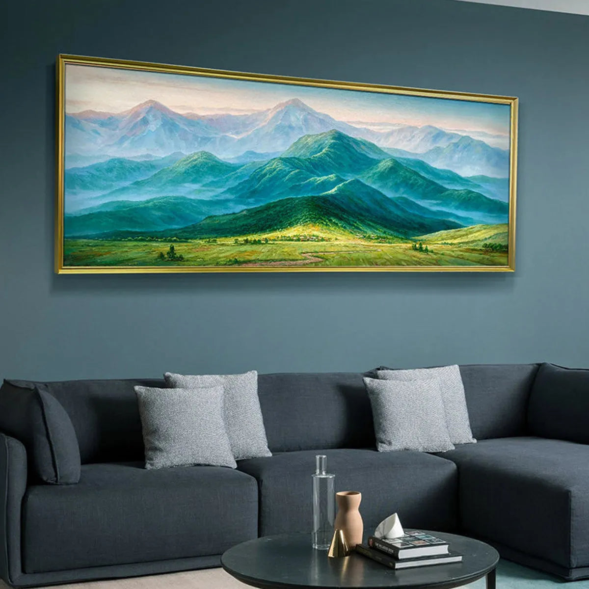 EMERALD VALLEY VISTA: Panoramic Mountain Landscape Oil Painting - Image 5