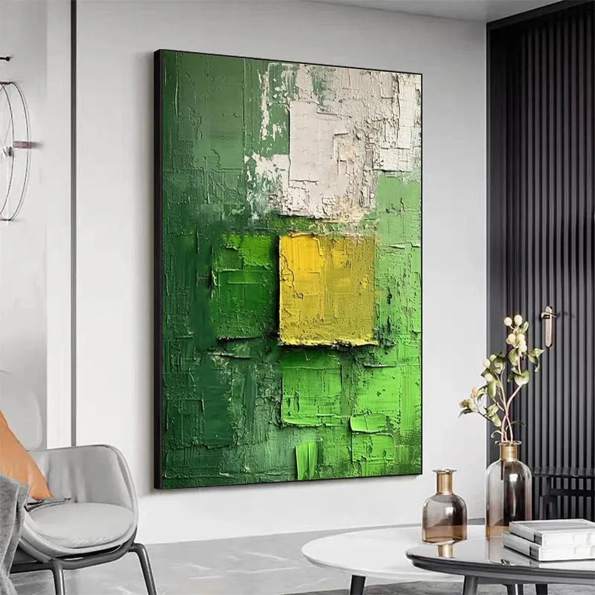 TEXTURED GREEN AND YELLOW: Textured Abstract Painting, Vertical Wall Art - Image 3
