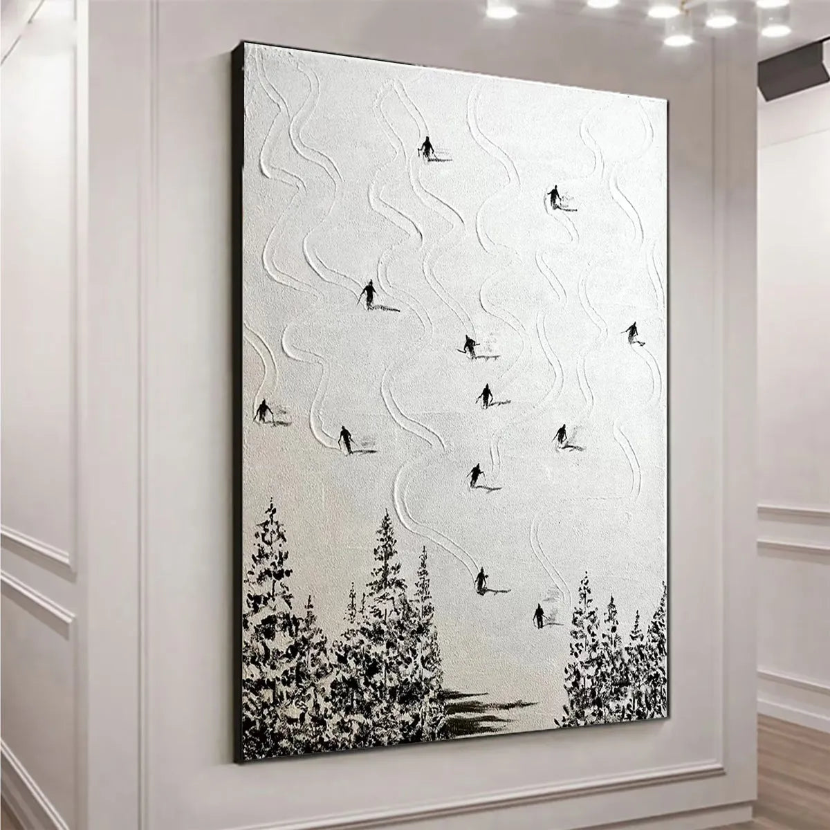 SNOW DANCE: Minimalist Skiing Painting on Textured Square Canvas - Image 4