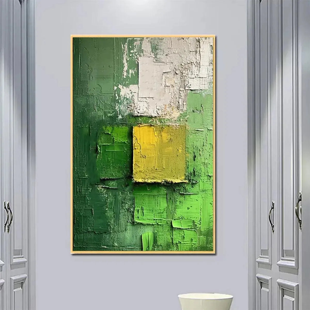 TEXTURED GREEN AND YELLOW: Textured Abstract Painting, Vertical Wall Art - Image 7