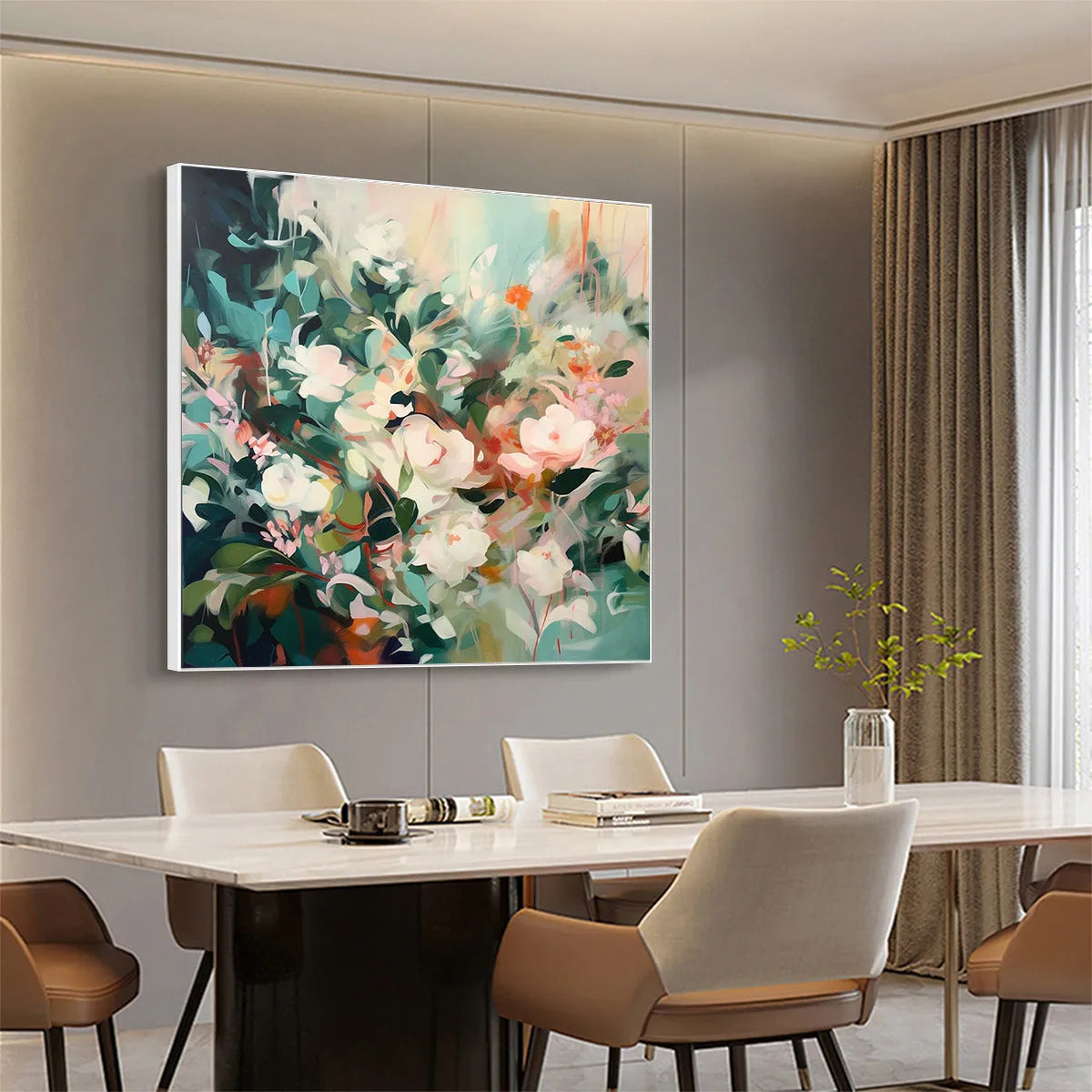 SECRET GARDEN: Square Impressionistic Floral Oil Painting in Soft Hues - Image 7