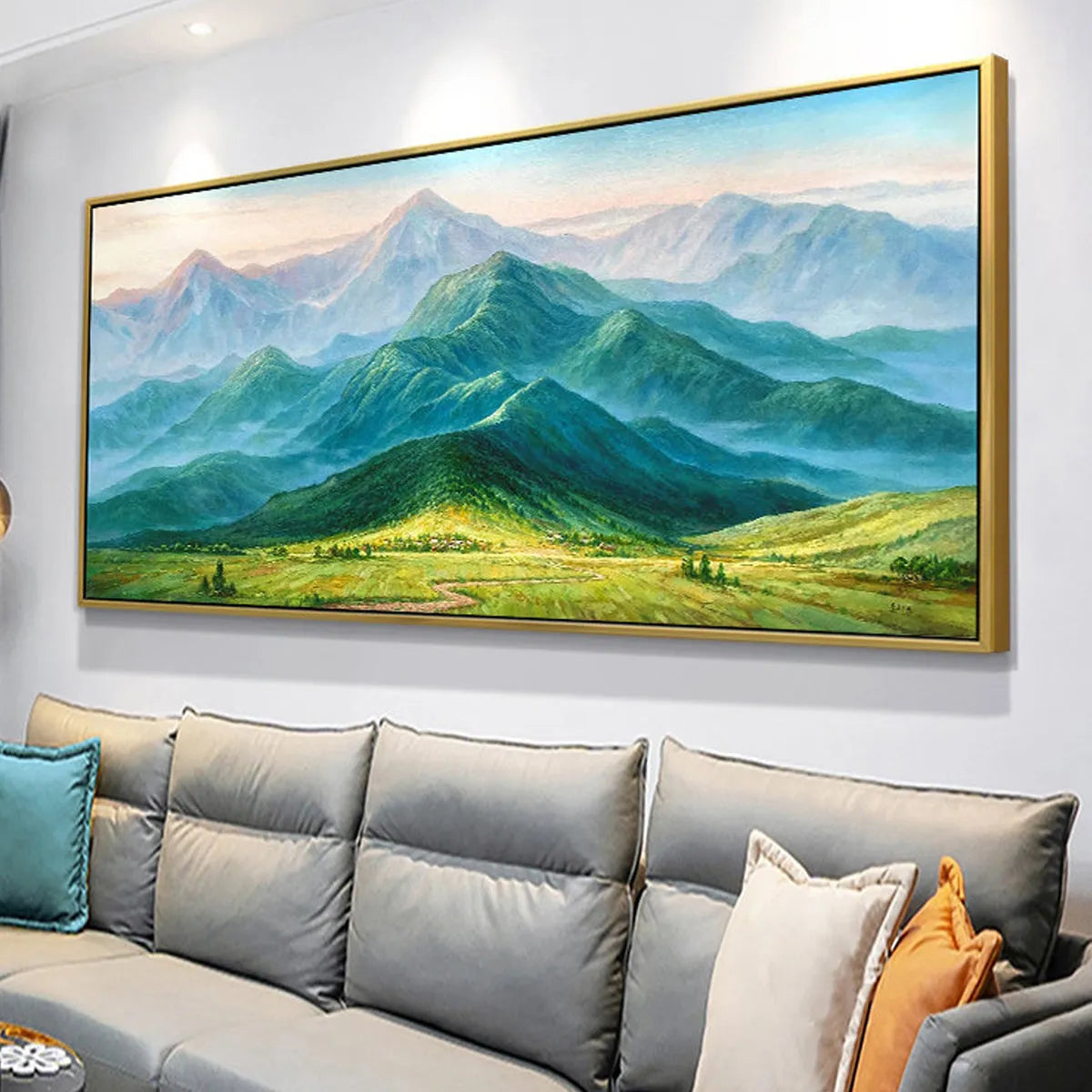 EMERALD VALLEY VISTA: Panoramic Mountain Landscape Oil Painting - Image 6