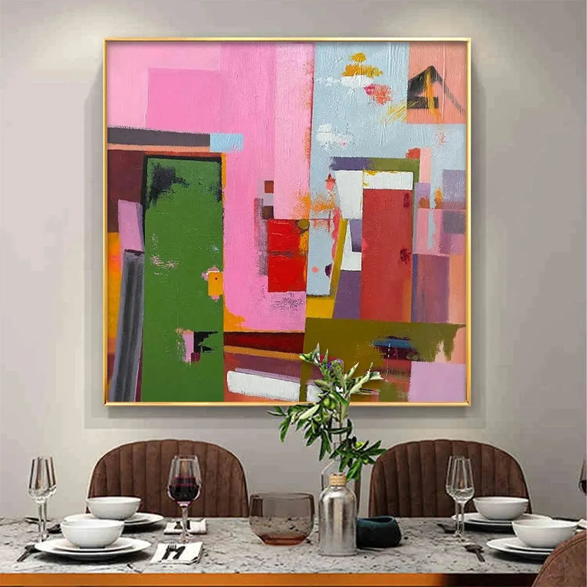 ABSTRACT URBAN SCENE: Colorful Abstract City Painting, Square Wall Art - Image 7