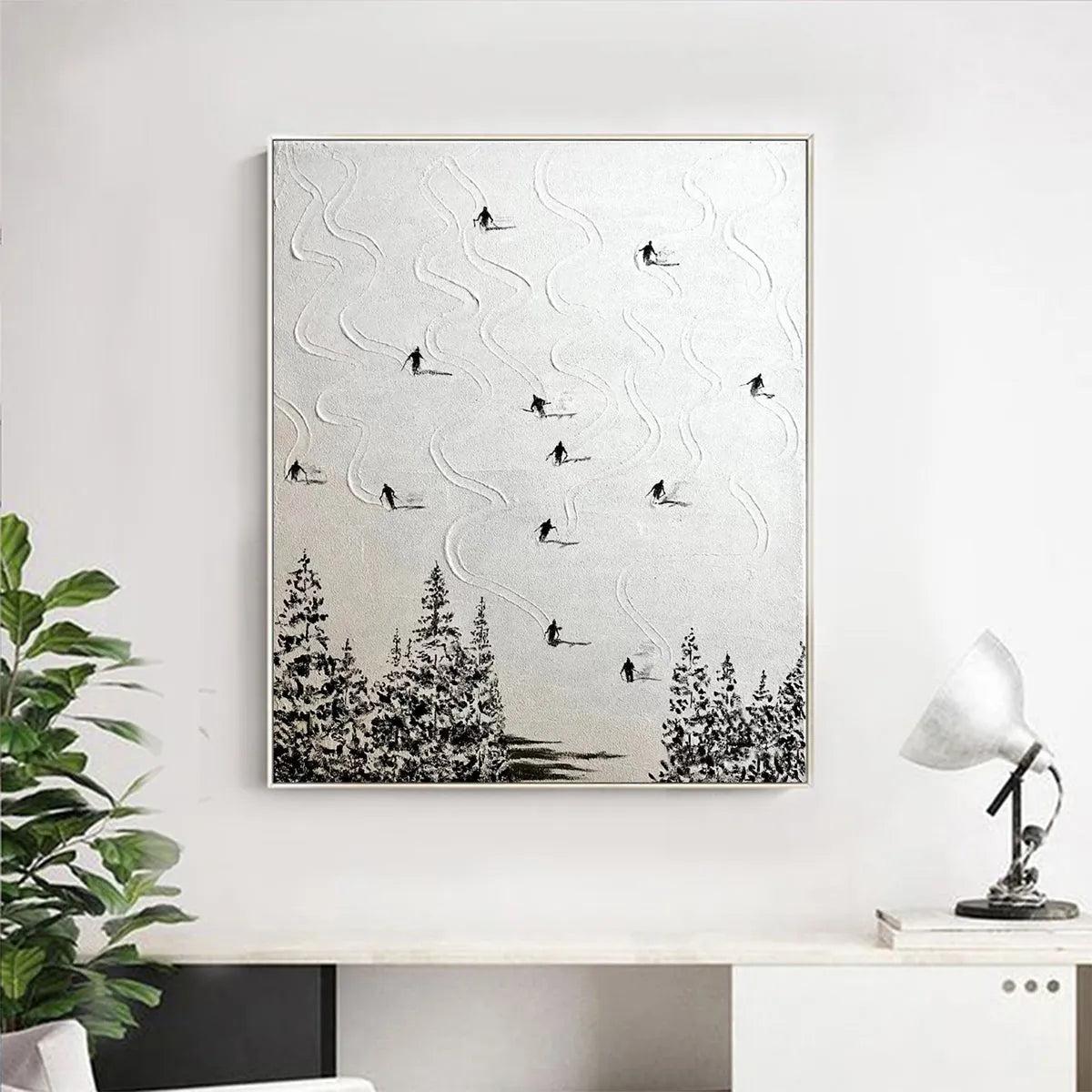 SNOW DANCE: Minimalist Skiing Painting on Textured Square Canvas - Image 6