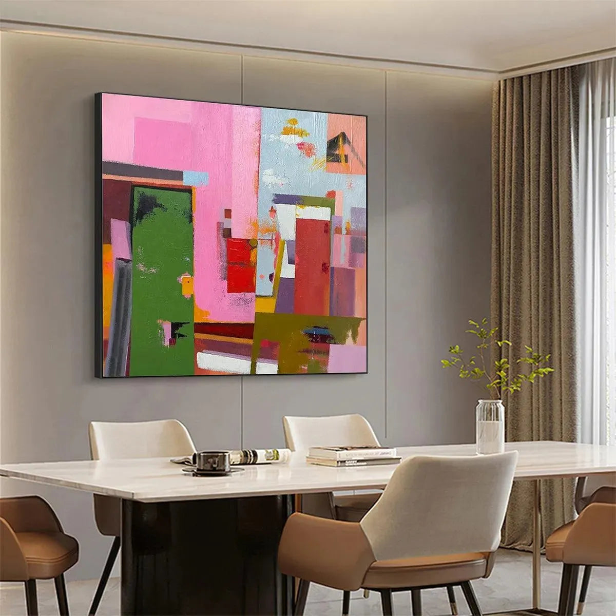 ABSTRACT URBAN SCENE: Colorful Abstract City Painting, Square Wall Art - Image 4