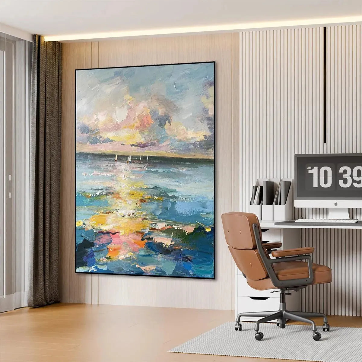 SAILBOATS AT SUNSET: Seascape Painting, Impasto, Textured Wall Art, Ocean Sunset, Vertical - Image 5