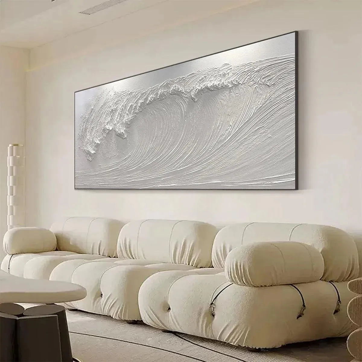 FROZEN TIDE: Textured White Wave Painting - Image 5