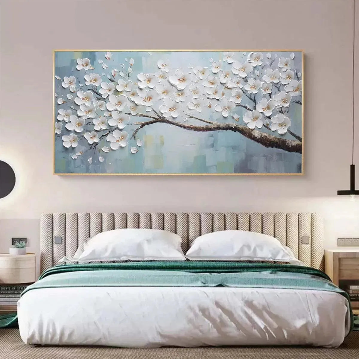 WHITE BLOSSOMS: Textured Floral Painting in White and Blue - Image 7