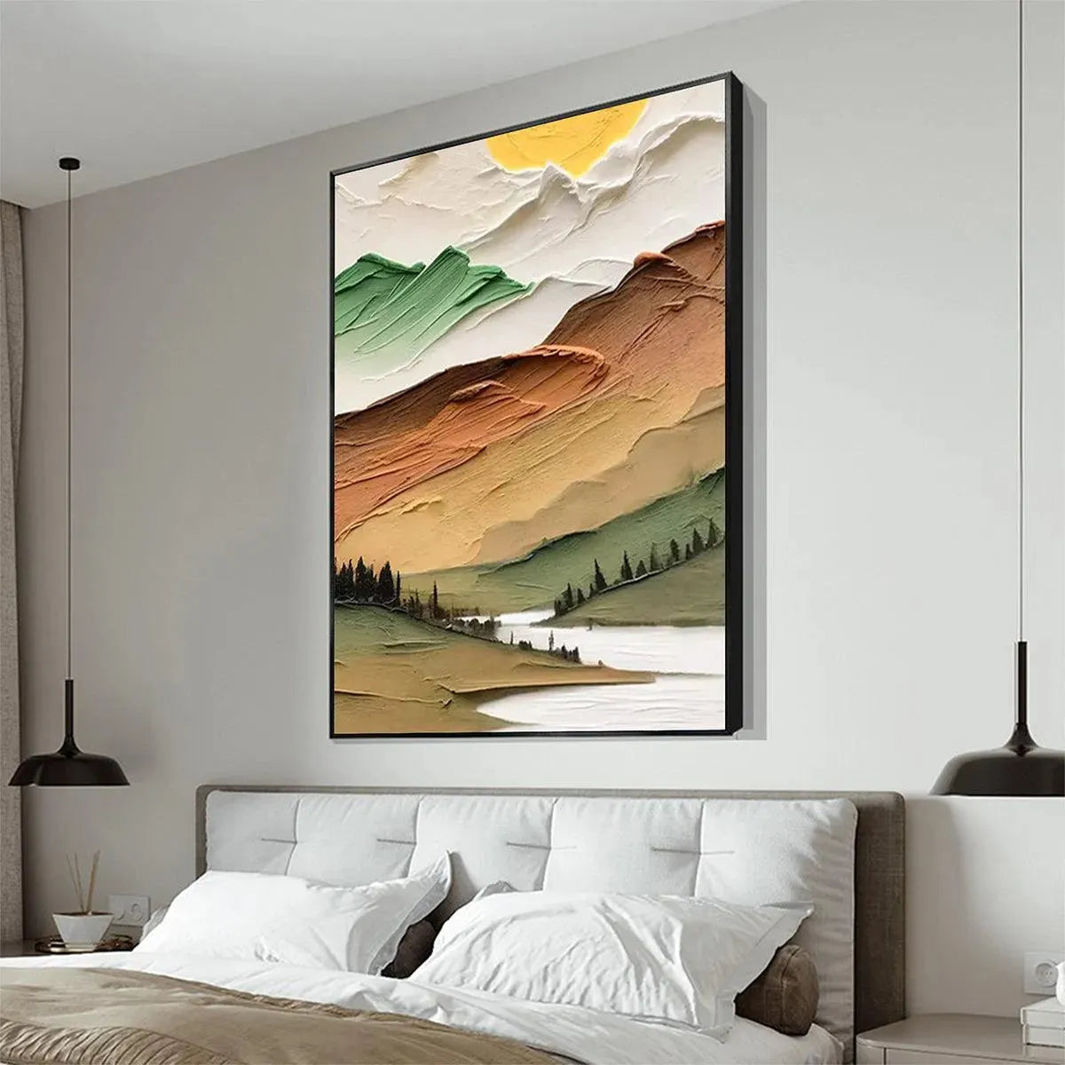GOLDEN VALLEY: Textured Mountain Landscape Painting, Green and Gold Wall Art, Vertical Canvas, Impasto Decor - Image 5