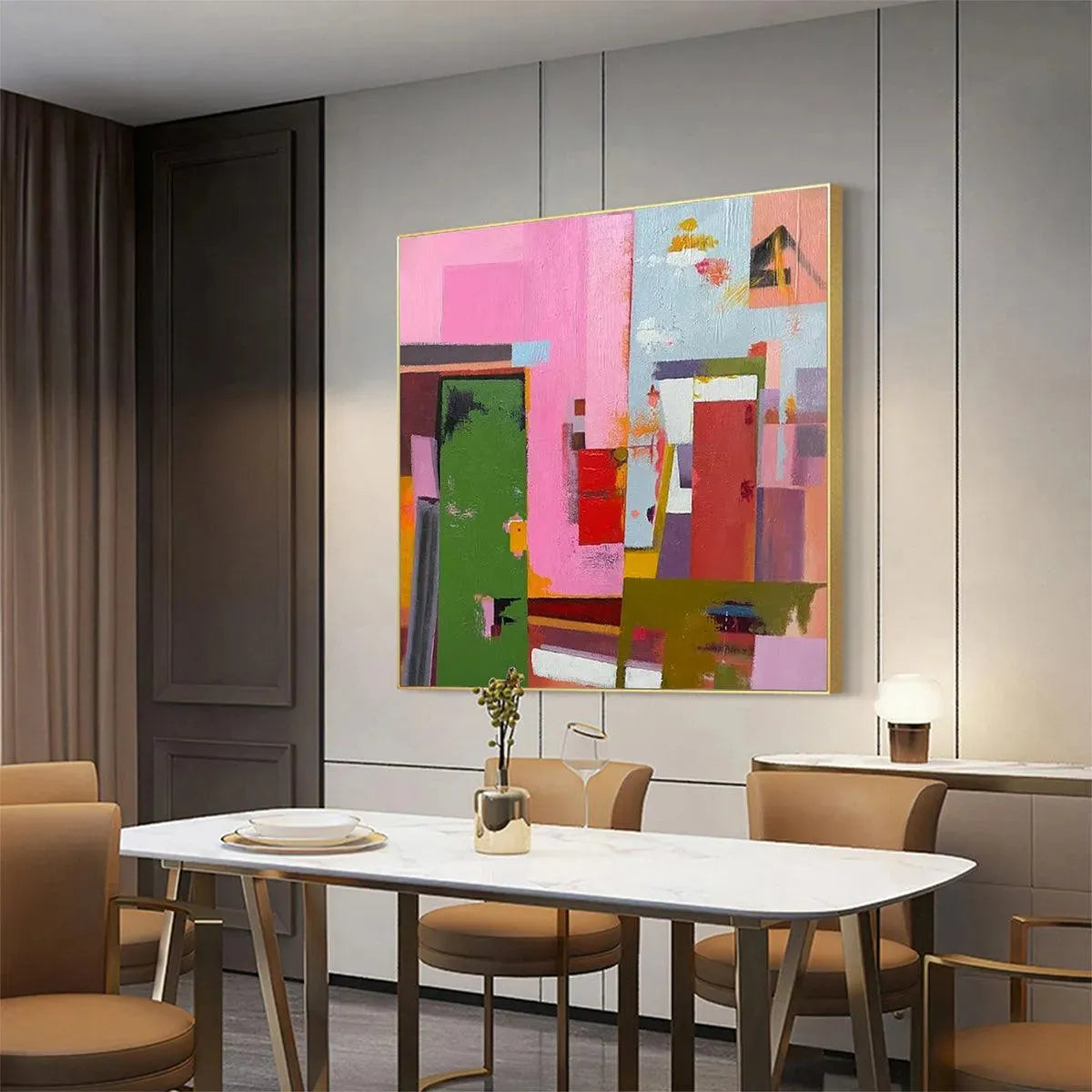 ABSTRACT URBAN SCENE: Colorful Abstract City Painting, Square Wall Art - Image 5