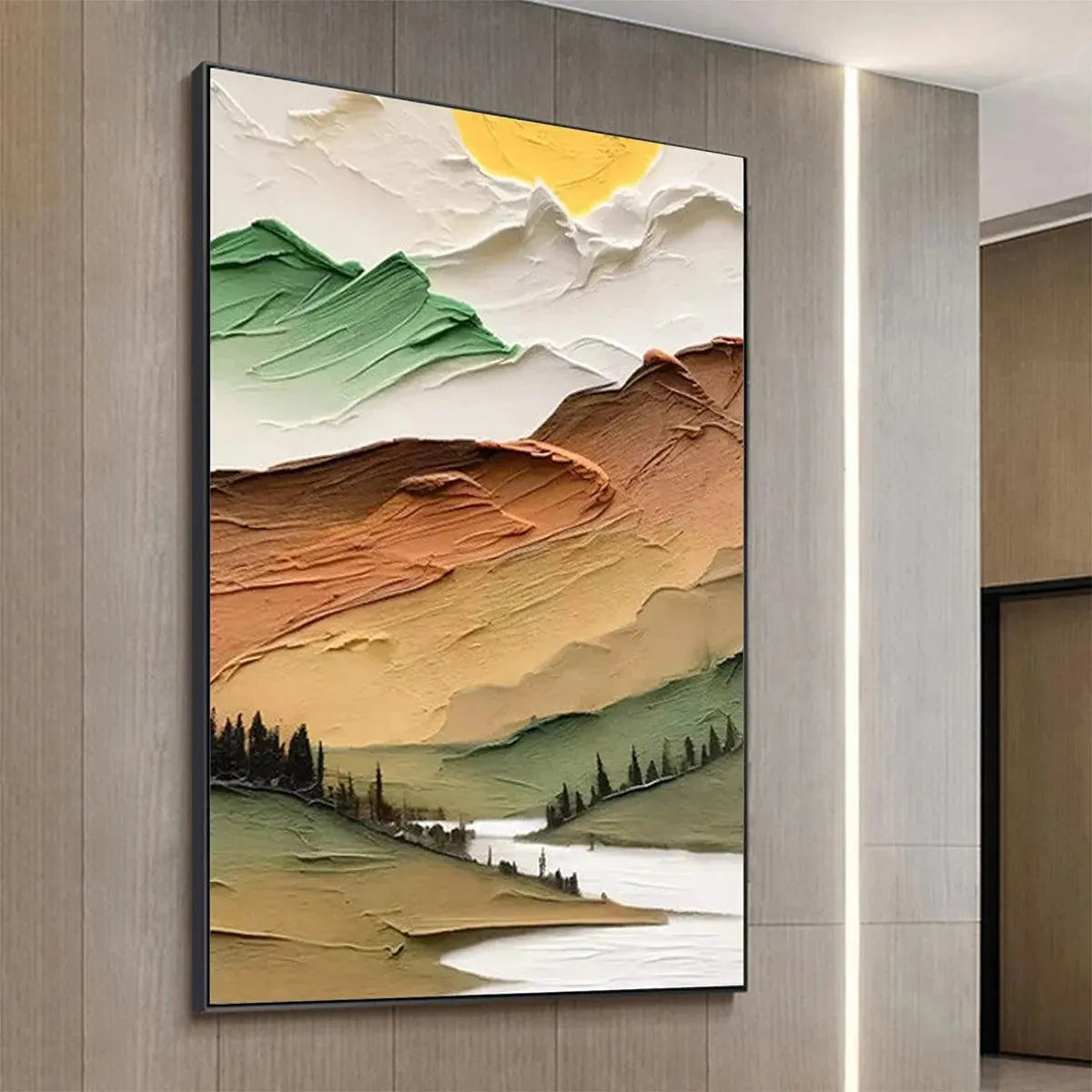 GOLDEN VALLEY: Textured Mountain Landscape Painting, Green and Gold Wall Art, Vertical Canvas, Impasto Decor - Image 7